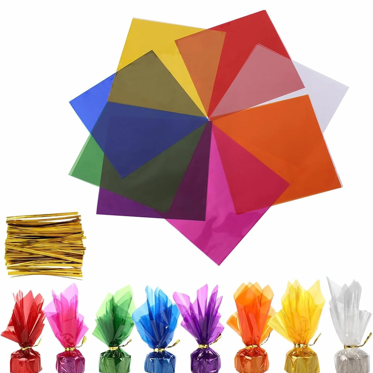 200 Fogli Cellophane per Imballaggio Fogli Trasparenti Fogli Acetato Colorati Carta Trasparente Regalo Cellophane Decorativo Confezioni Fai da Te Decorazioni Festa Fiori