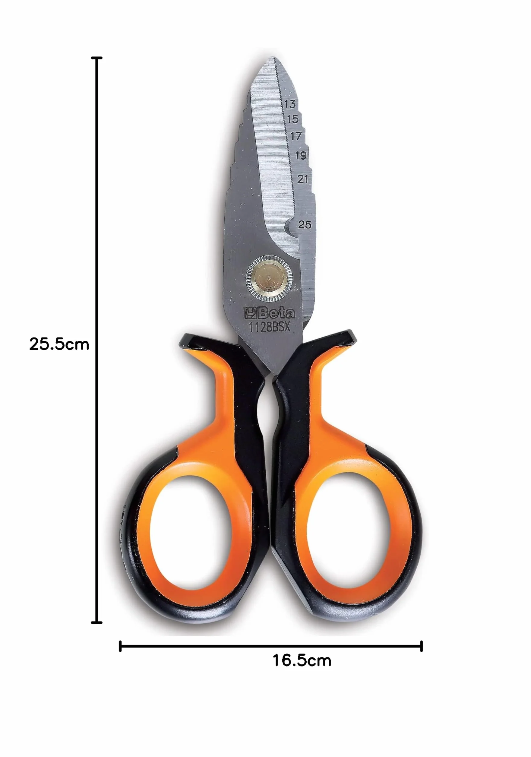 BETA - Forbici Da Elettricista Professionali Con Profili a Fresa Graduata, Lame in Acciaio Inox, Custodia Agganciabile Alla Cintura, Impugnatura Bimateriale, Perno Antiallentamento, 1128BSX