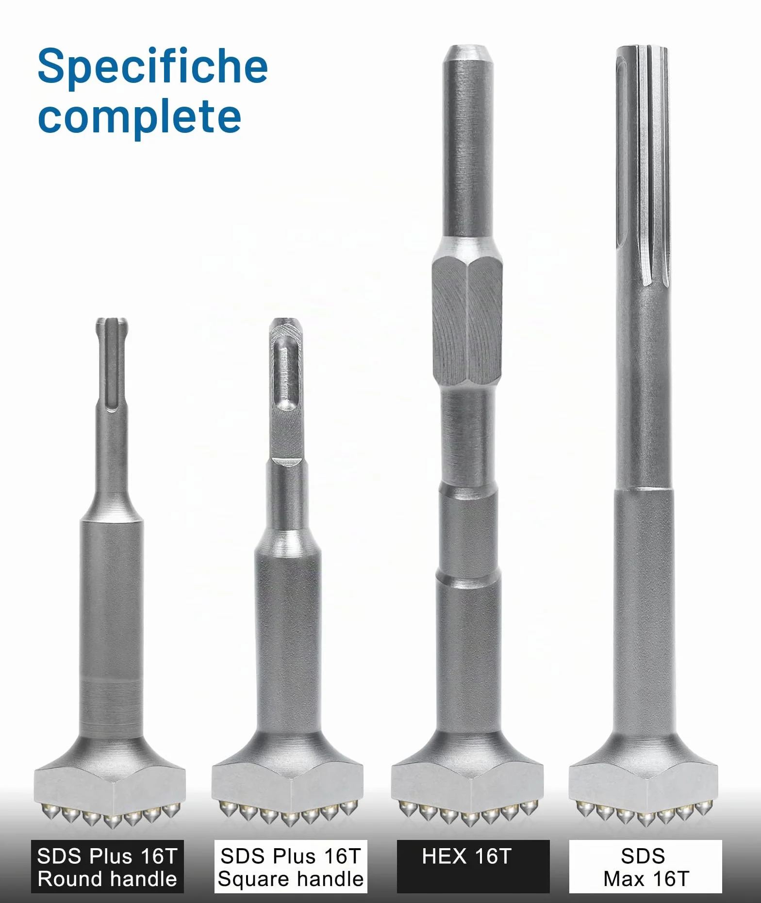 Sds Plus Bocciarda per Pietra Scalpello per Piastrelle Scalpello a Testa Quadrata Punta per Martello Elettrico a Testa Quadrata Da 40 Cr per Ponti In Pietra(SDS Plus 16T Round handle
