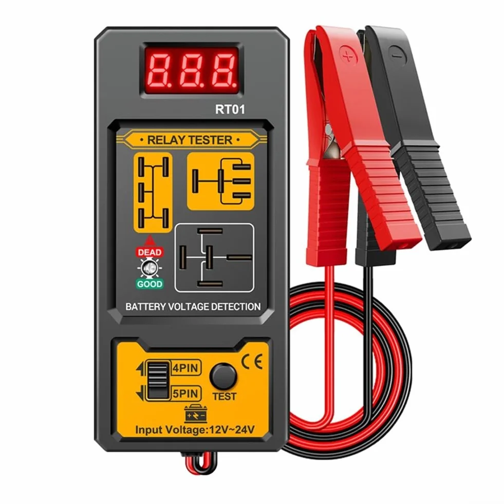 Tester relè auto 12V/24V - Display LCD retroilluminato digitale, test relè a 4/5 pin, compatibile con batterie al piombo-acido/AGM/litio adatto per auto, camion, moto e barche.