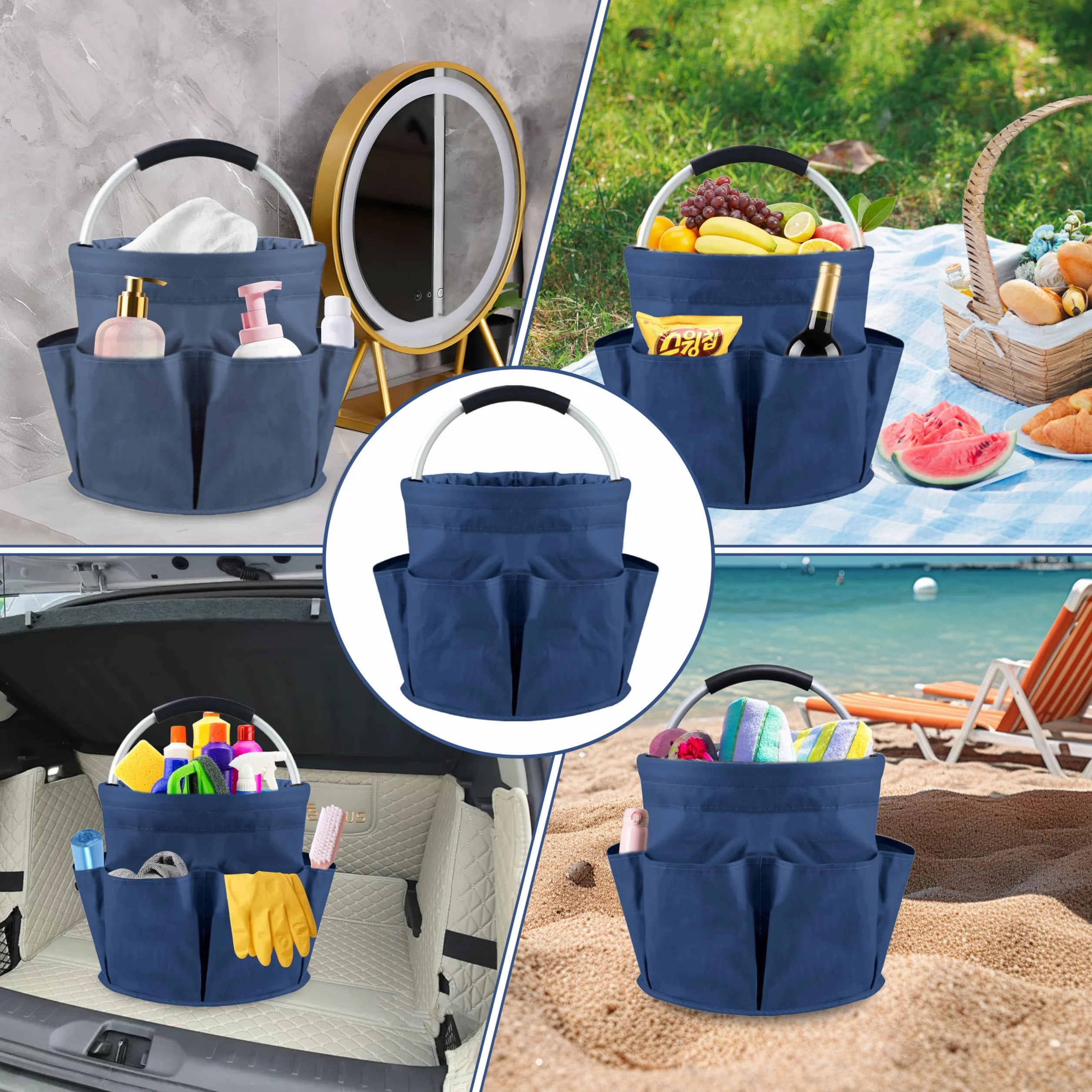 Cesto per la Conservazione, Carrello Pulizie con Manico, Grande Contenitore Organizer per Pulizia, Multi Tasche, Borsa per Pulizia (Blu scuro)