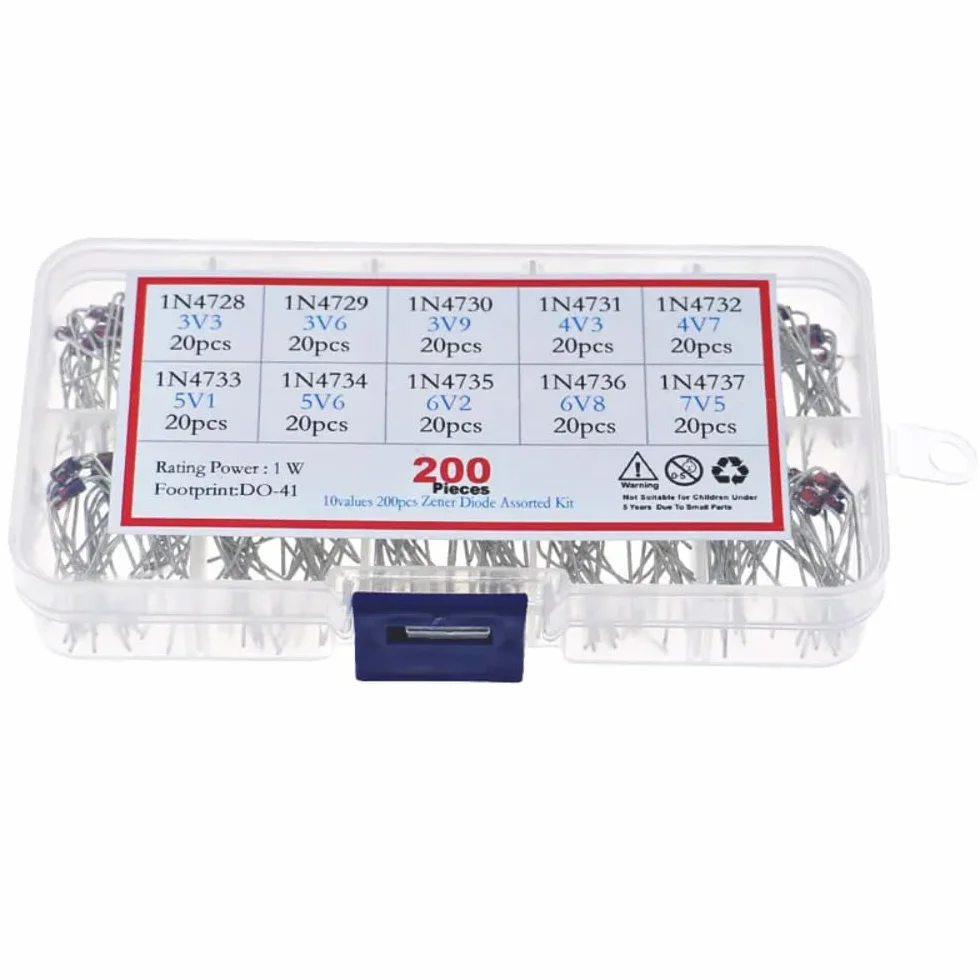 DollaTek 200PCS 10Value Kit diodo Zener 1W 1N4728-1N4737 con Scatola di plastica