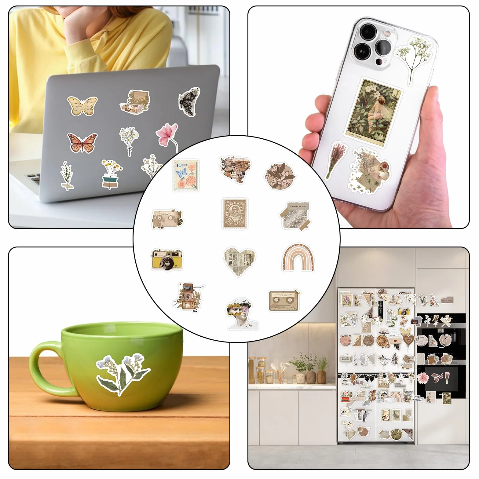 120 pezzi stickers, adesivi vintage, adesivi scrapbooking, quaderni artigianali fai da te sticker aesthetic