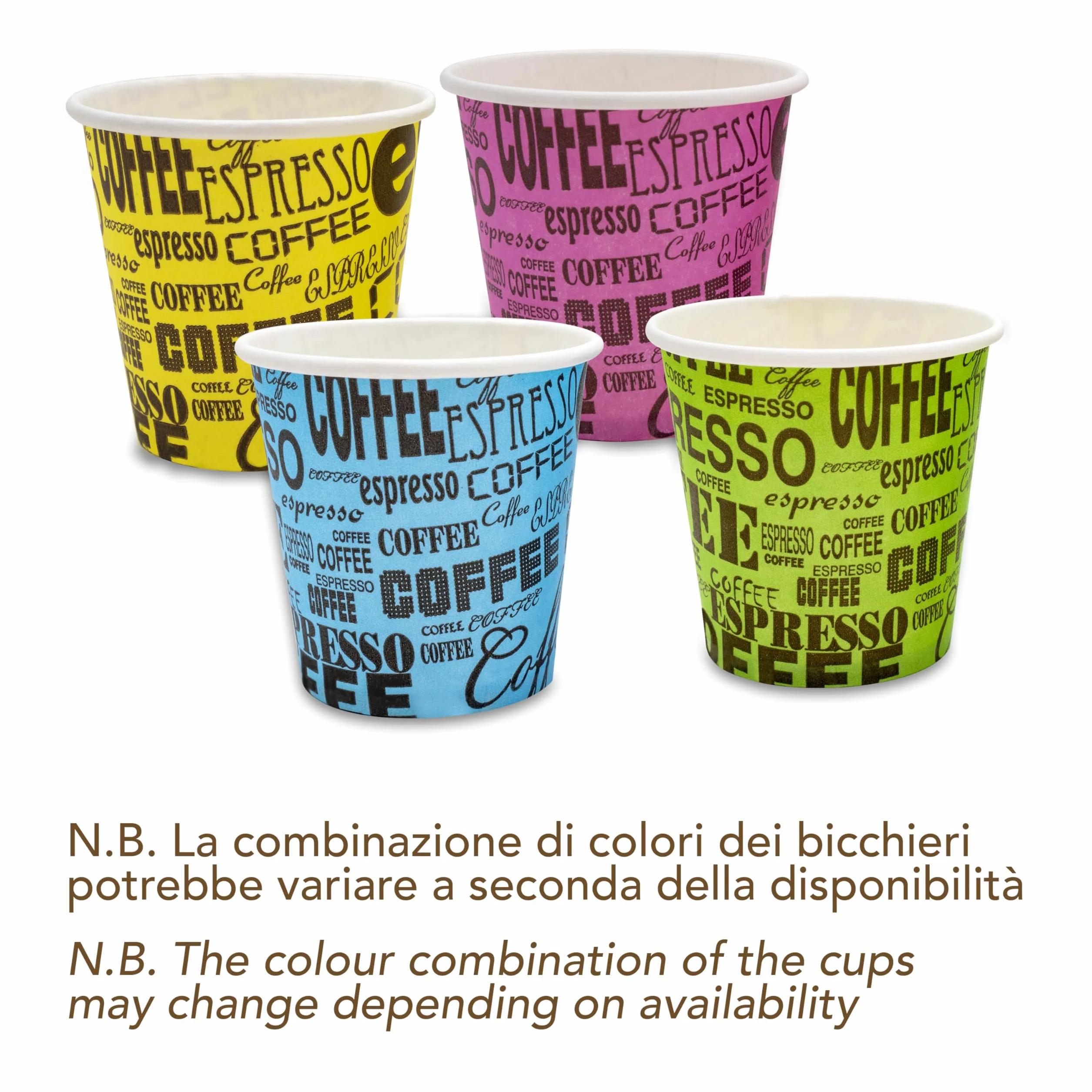 Bicchierini Caffè 75 ml 2,5 oz Carta Colorati Usa e Getta Riciclabili Set 500 + 500 Palette
