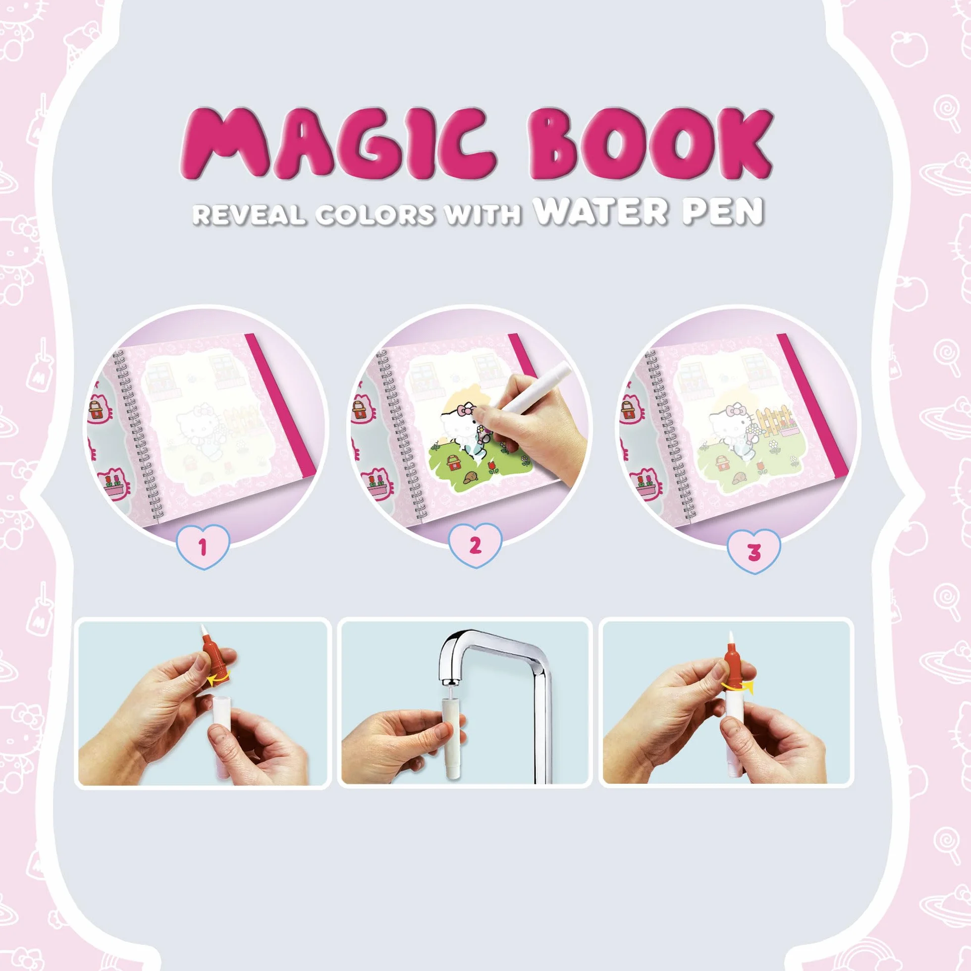 Lisciani - Hello Kitty - Libro Magico Riutilizzabile da colorare ad Acqua per Bambini dai 3 Anni in su - Giocattolo educativo con 12 Pagine e Penna ad Acqua - attività Creativa Senza Macchie - Idea