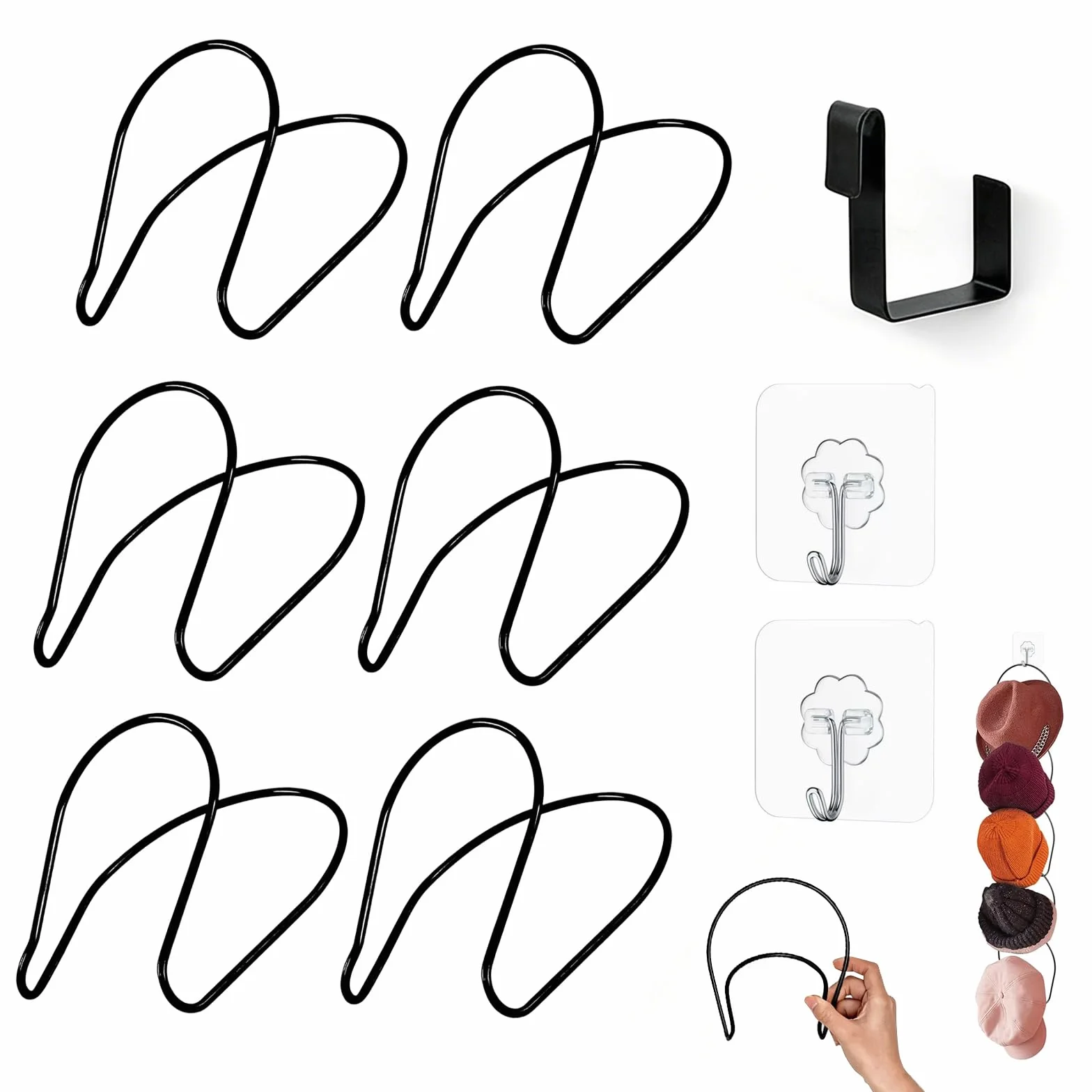 Supporti Porta Cappelli in Metallo da Appendere, Organizer per Porta e Parete, Salvaspazio per Berretti, Sciarpe, Borse