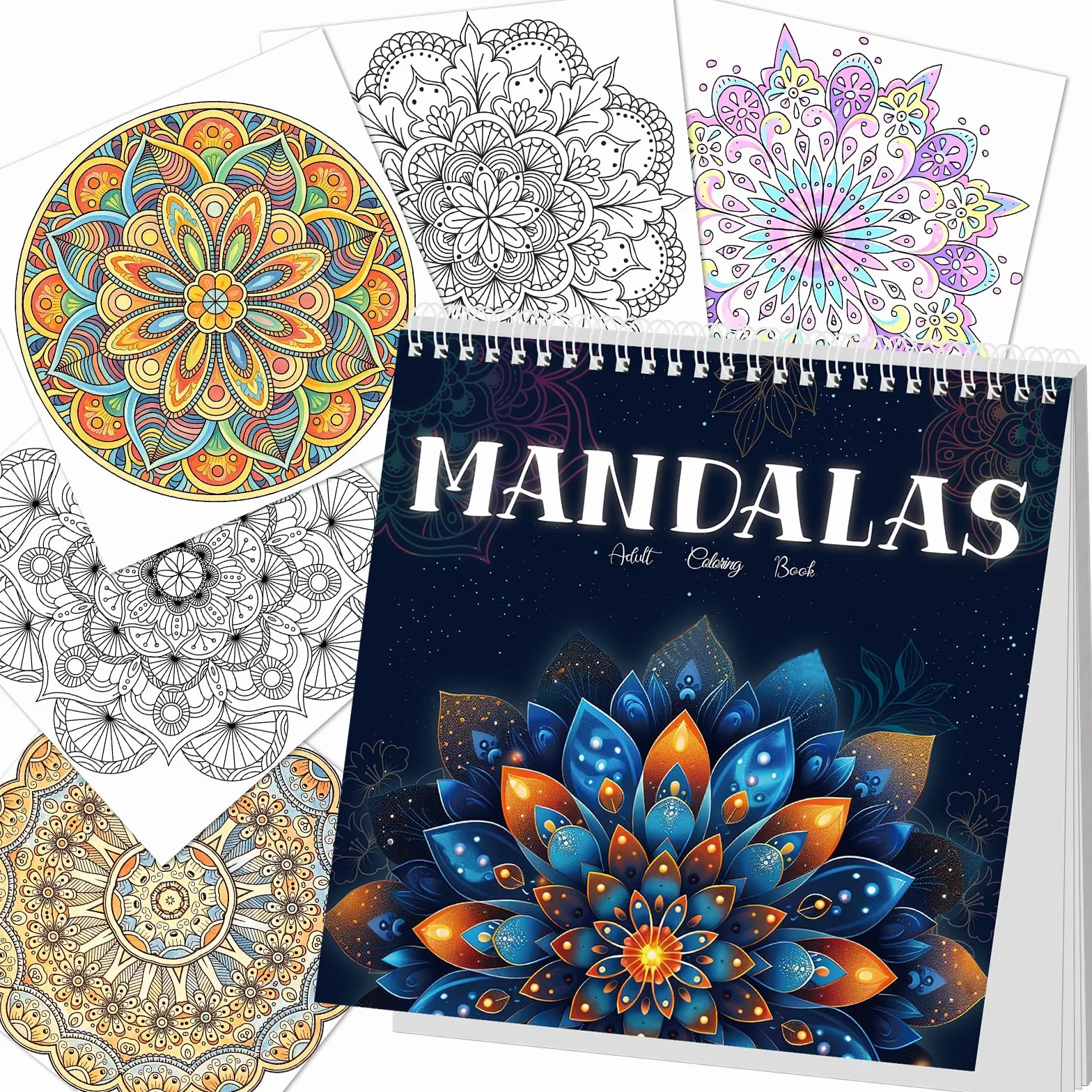 Elfew Mandala Libro da Colorare per Adulti, Con 35 Mandala Libro da Colorare per Adulti, Album Mandala da Colorare Carta Premium per Adulti, Rilassanti e Antistress, Rilegatura a Spirale(21.5x21.5CM)