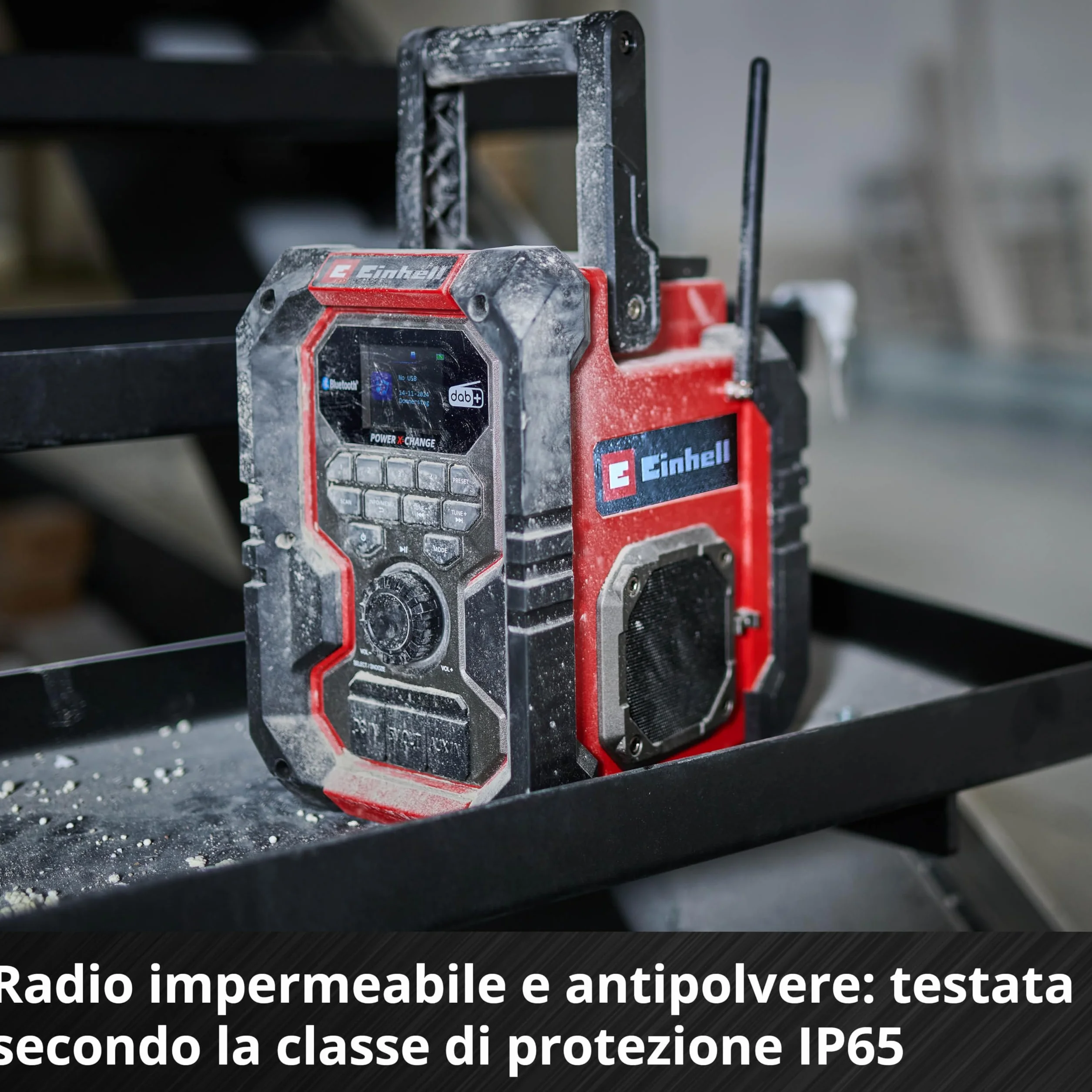 Radio da cantiere Einhell TE-CR 18 Li DAB+/FM/BT - Solo Power X-Change (18 V, DAB+, FM, Bluetooth, AUX, USB, ricerca automatica dei canali, display TFT a colori, IP65, senza batteria)