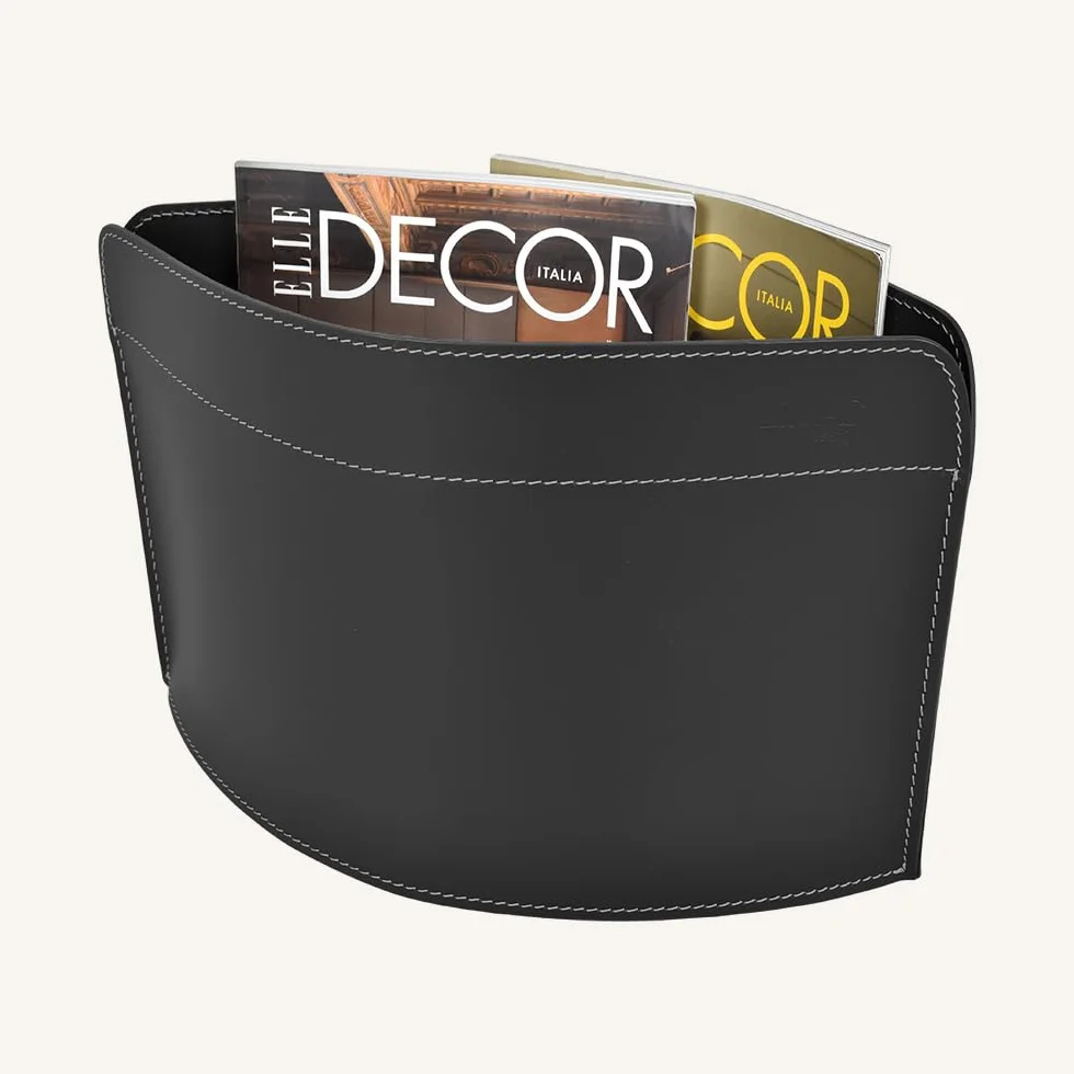 LIMAC Design GIUSY, portariviste in Cuoio di Design, Borsa Porta giornali Moderno, Contenitore riviste da Interno, cesta Porta-riviste, Prodotto in Italia. Nero