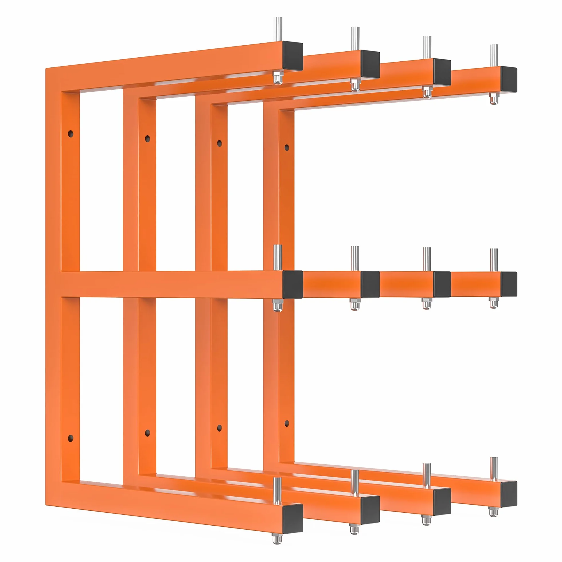 Confezione da 4 rack per legname da parete, in legno resistente, con sistema a 6 livelli, robusto organizer in legno da garage da 598,7 kg, rack in metallo arancione da appendere, per interni ed
