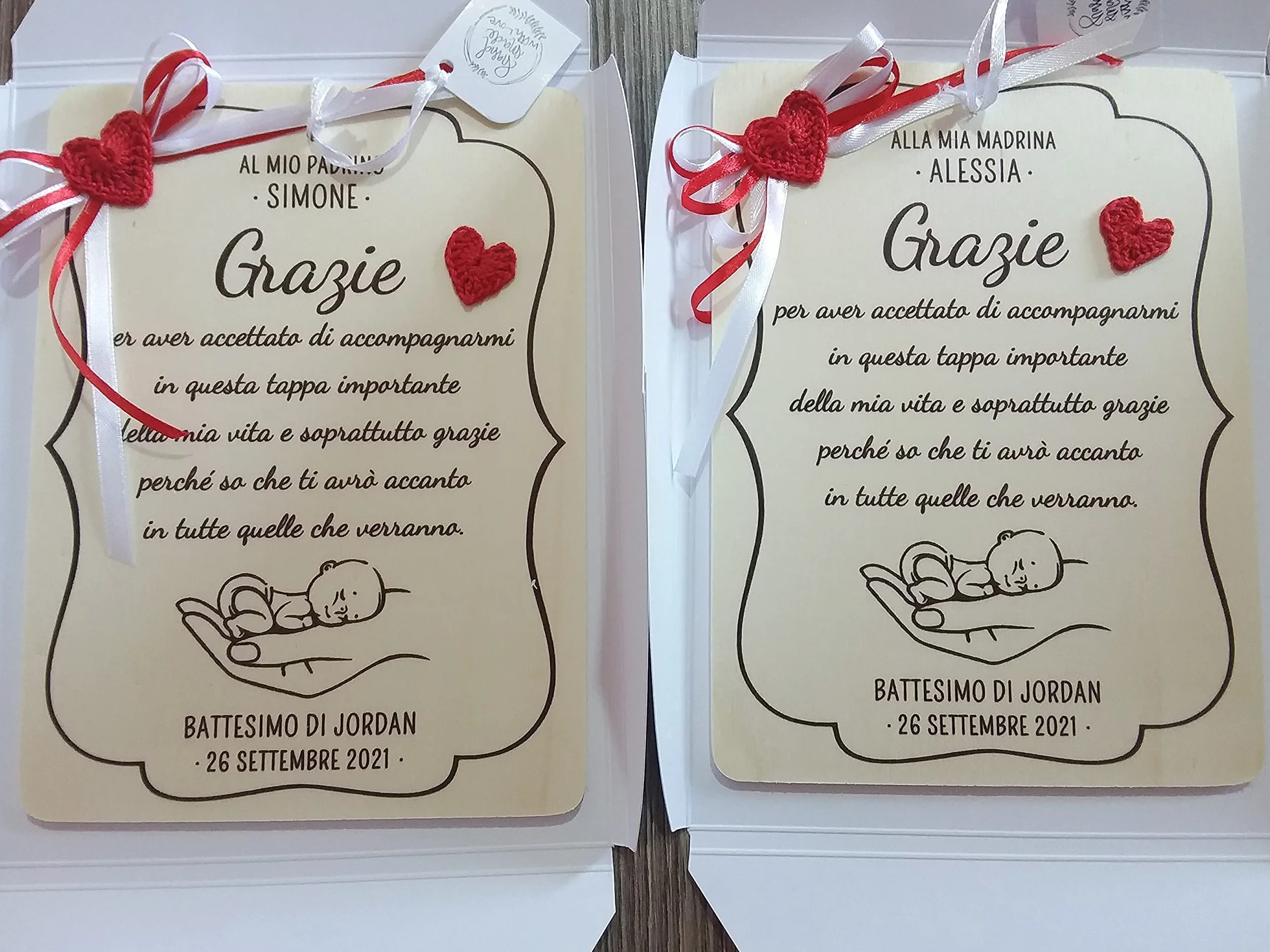 Targa targhetta ricordo per madrina padrino battesimo cresima idea regalo personalizzata nome e data con scatola regalo