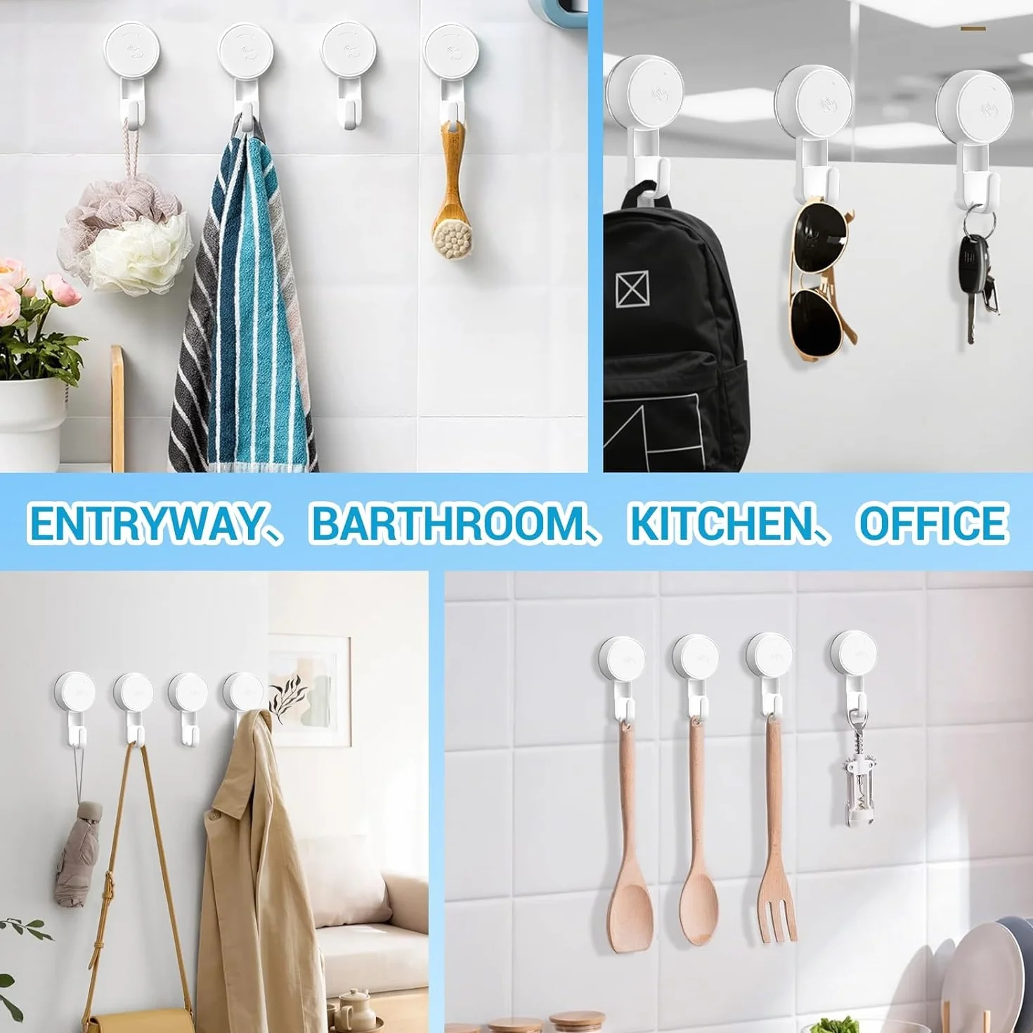 Ganci Ventosa Bagno 2 Pezzi Senza Foratura, Gancio a Ventosa per Piastrelle 5KG Bianco
