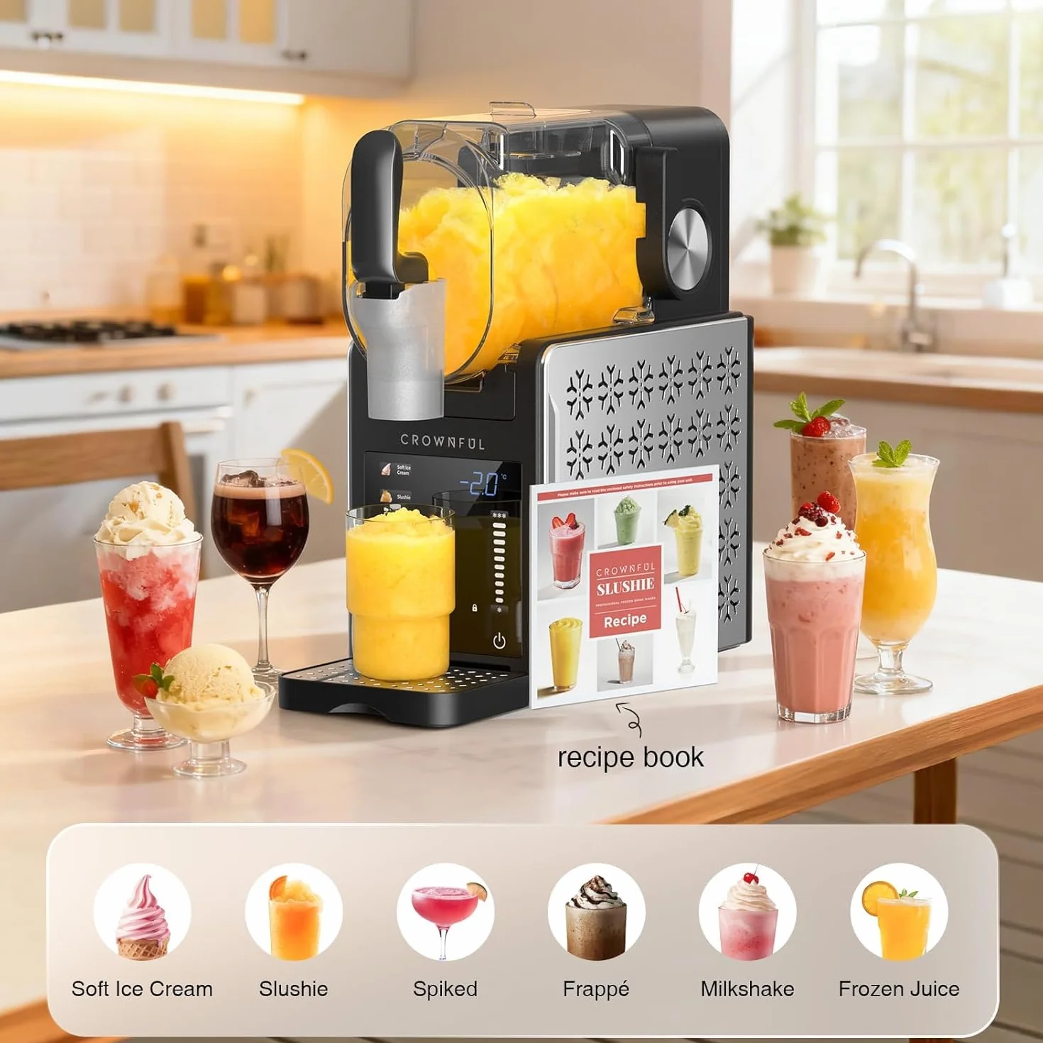 CROWNFUL Macchina per Granite 1.9L, 6 Programmi Gelato, Autopulizia, Mantieni Freddo 12h