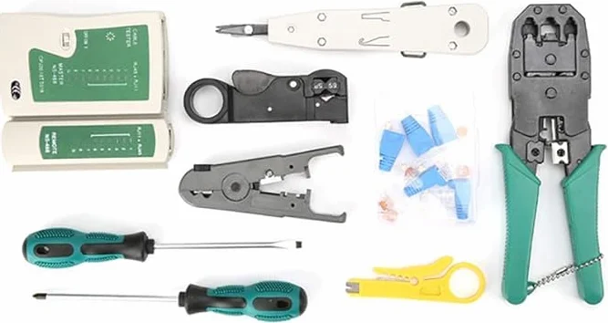 SQUADO Profesjonalny Zestaw Narzędzi do Naprawy Sieci, Tester Kabli RJ11 RJ45, Kable Patch, Czarna Torba