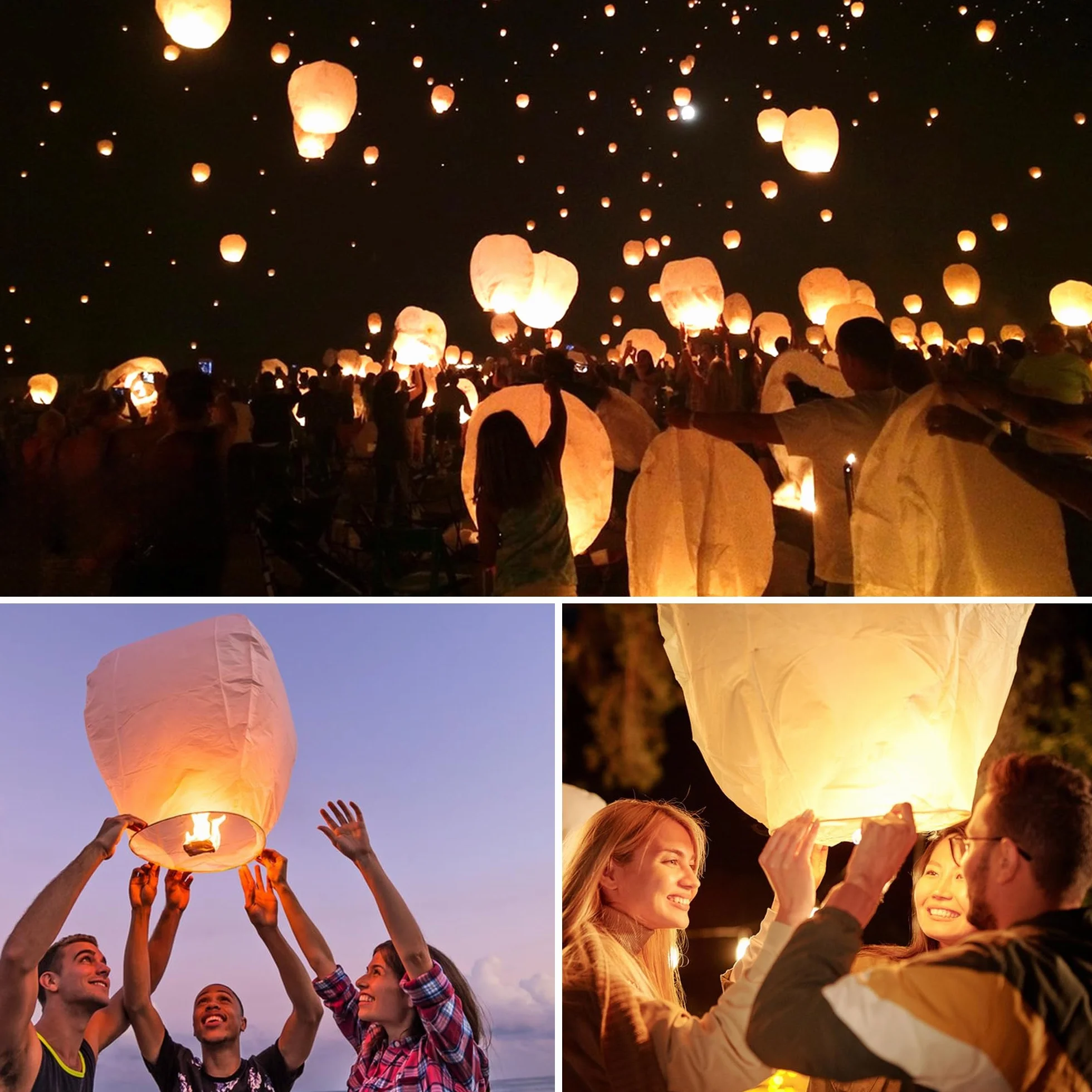 30 lanterne cinesi da rilasciare in memoria, lanterne volanti galleggianti bianche per volare all'aperto, decorazioni per feste