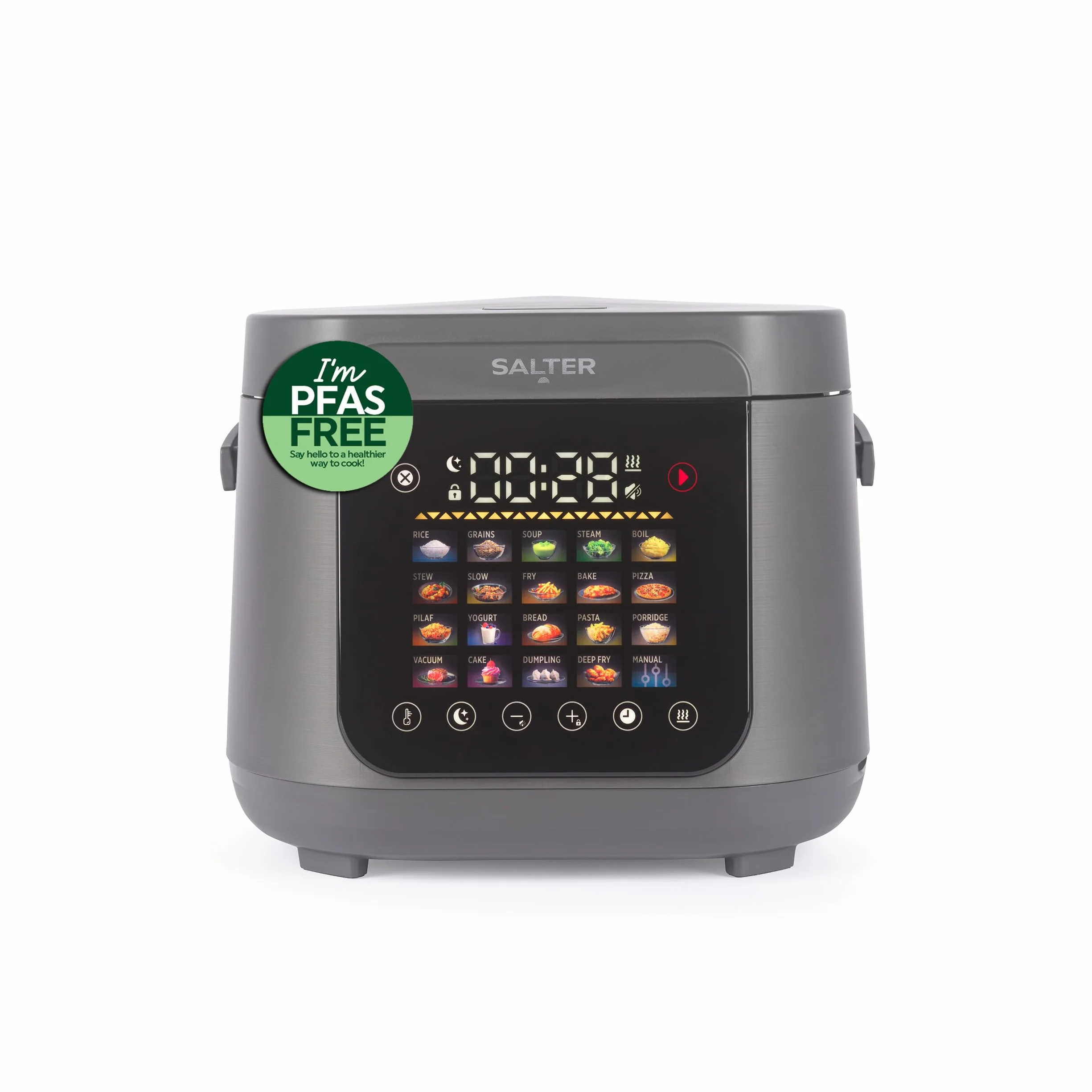 Salter Multicooker 5 Litri - 20 Programmi Preimpostati e Mantieni Caldo per 12 Ore, Rivestimento Antiaderente Senza PFAS, Coperchio Interno Rimovibile e Valvola di Vapore, 860W