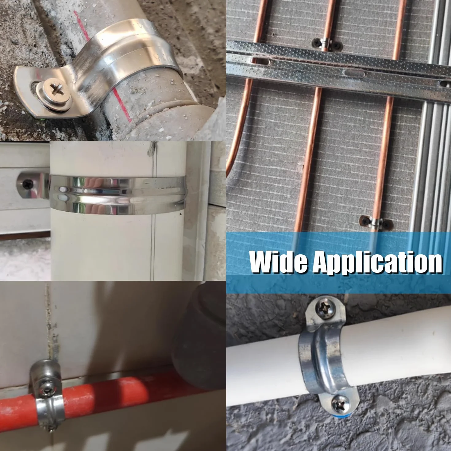 15 Pezzi Ø 50mm U-Fascette Stringitubo, Clip per Condotto con 2 Fori, Cinghia Rigida per Tubi in Acciaio Inox 304, per Tubi e Cavi