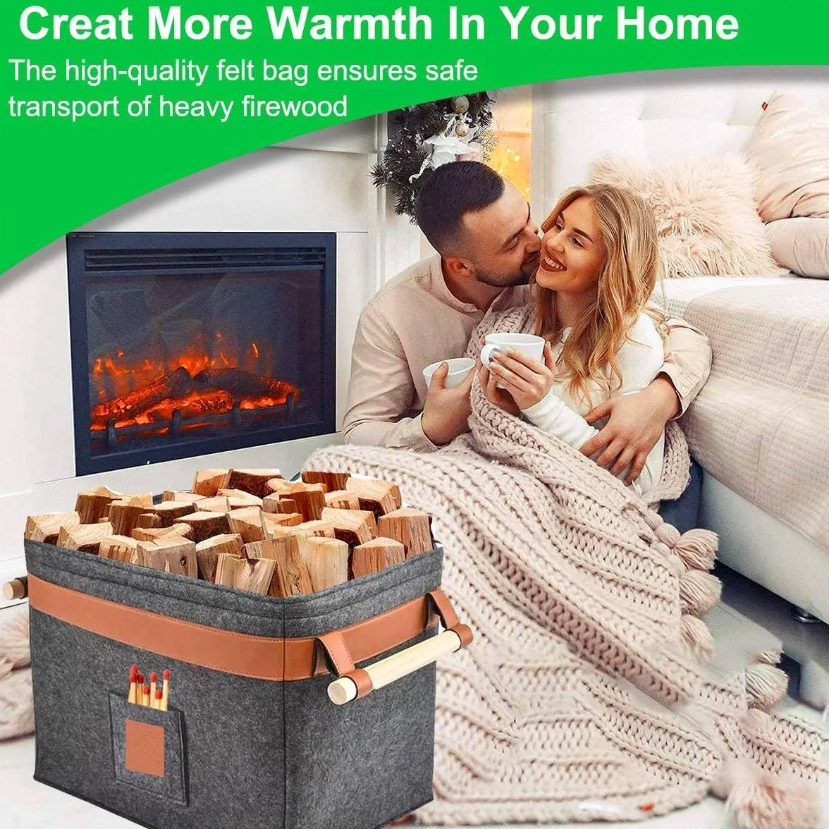 Uni-Fine - Cesto di legno in feltro, 42 x 32 x 32 cm, 43 l, con manico, in feltro extra spesso, può essere utilizzato anche come cestino per la spesa e i giornali