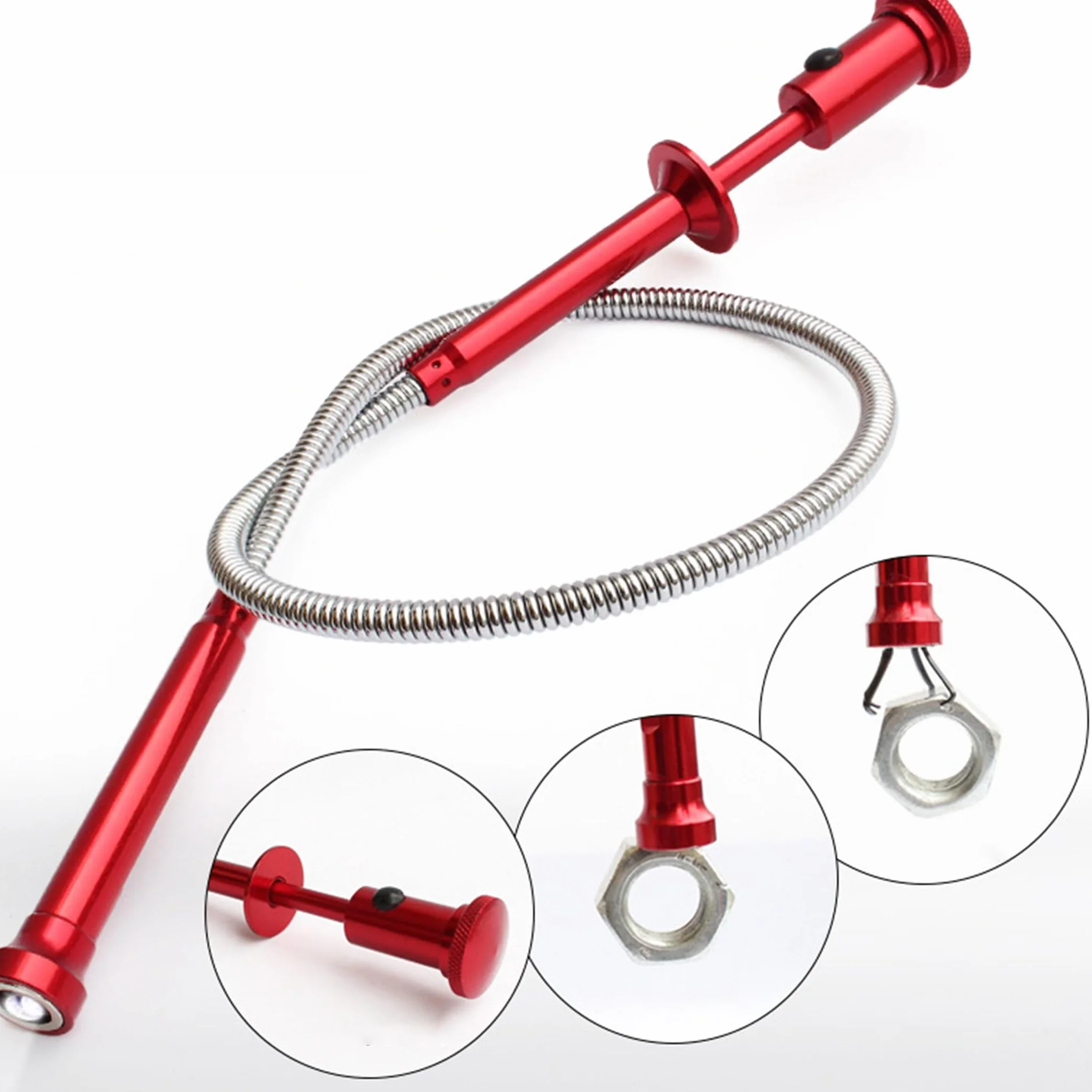 62 CM/24 in Pickup Magnetici Rossi A 4 Griffe, PinzaTelescopica Prendi Oggetti con LED, per La Pulizia della Fogna Lavello Cucina Gancio Pulizia Lavandino Pinza per Pulire Le Tubature