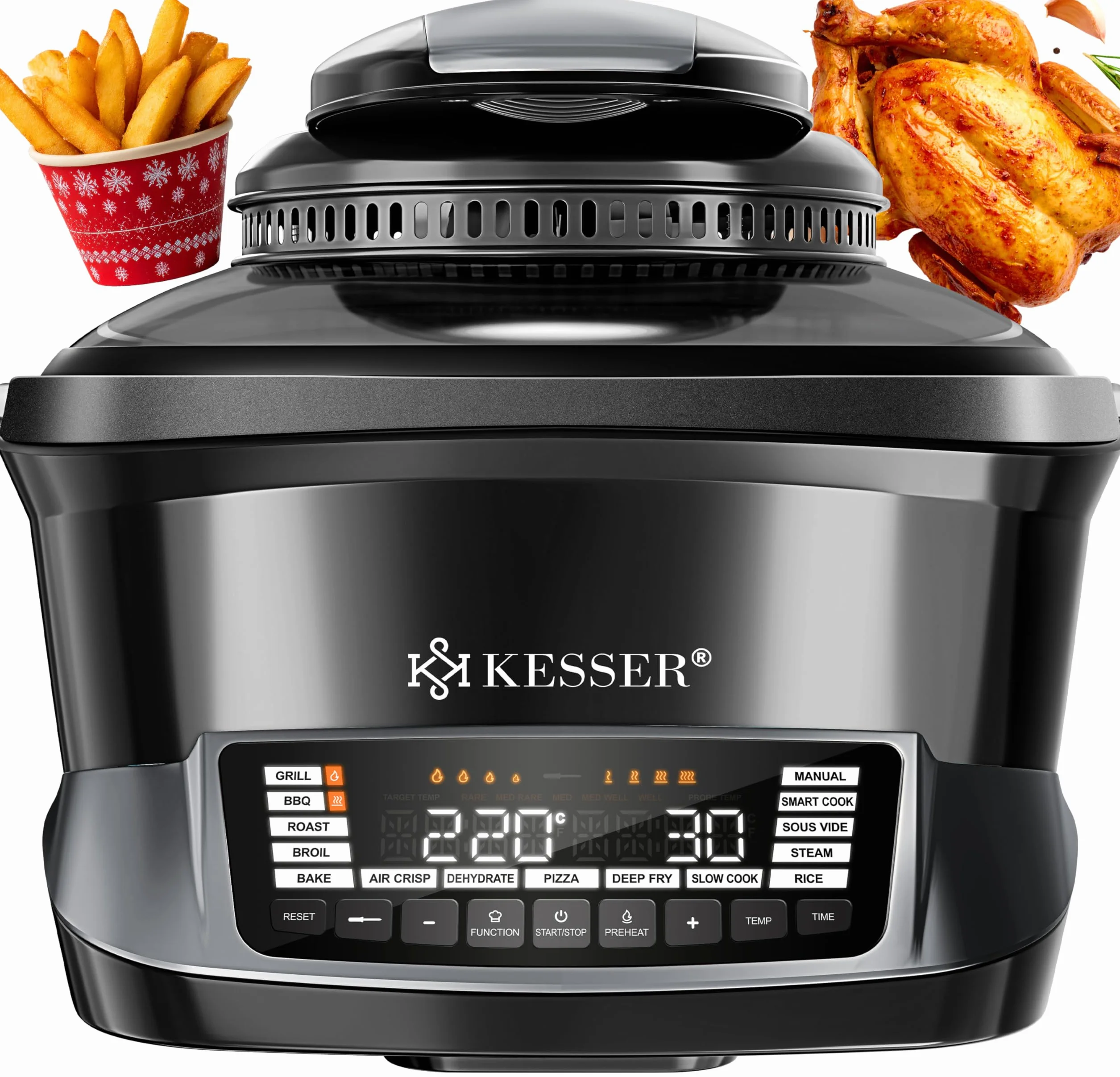 KESSER® Fornello multicooker con friggitrice ad aria calda, 8 l e 16 programmi, utensile da cucina – grigliare, cuocere, stufare, cuocere a vapore, funzione preriscaldamento e mantenimento del calore