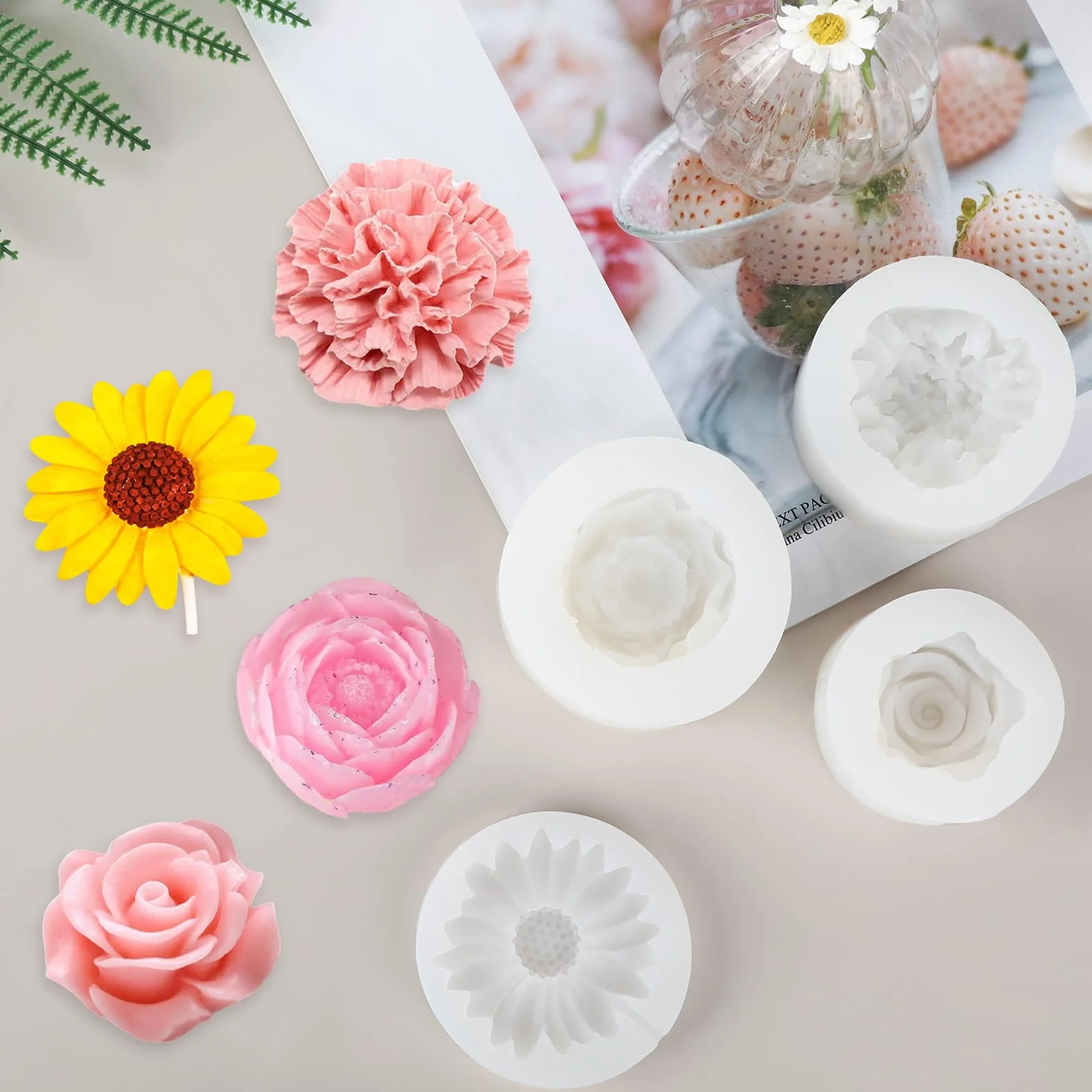 4 Pezzi Stampi in Silicone per Candele a Forma di Fiore, Stampi in Silicone per Candele, Stampo per Candele per la Creazione di Candele Fai da Te, Saponi, Decorazioni per la Casa, Artigianato in Gesso