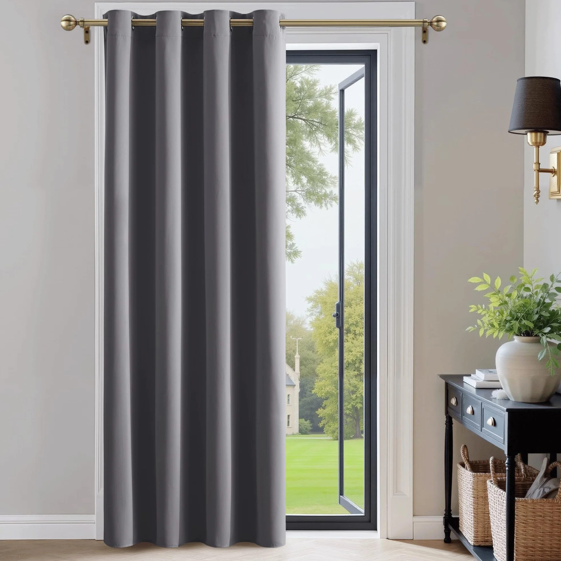 Tenda Oscurante Termica Isolante per Soggiorno L 140 x A 240 cm Grigio con Anelli