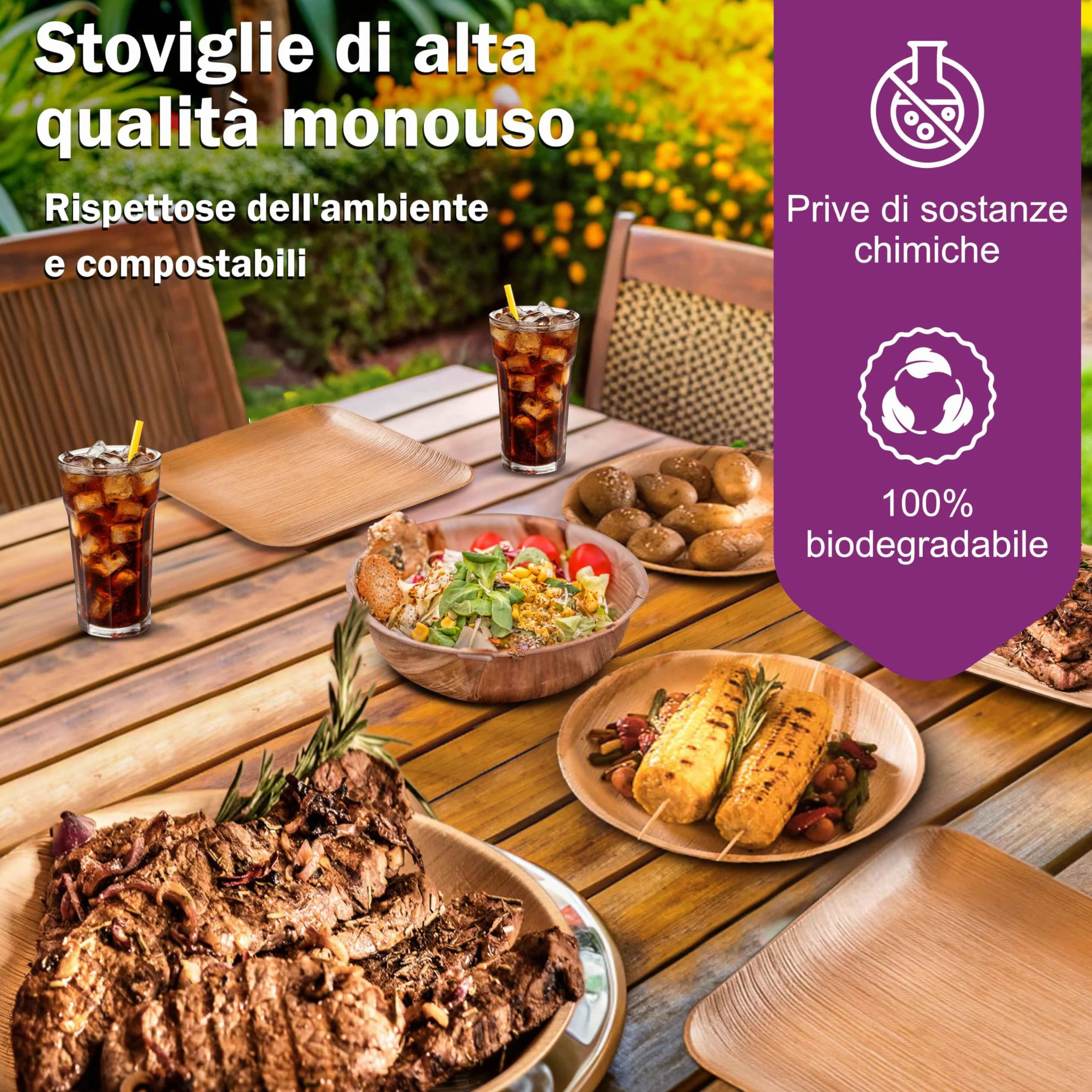Piatti in Foglia di Palma Ecologici 25 Pz 15x15 cm Rotondi Compostabili usa e getta