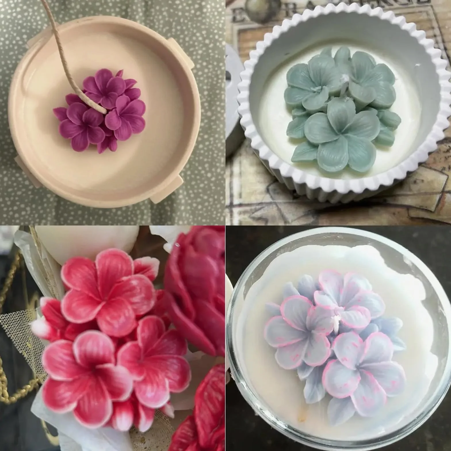 4 stampi in silicone a forma di fiore 3D, stampi in silicone per candele, stampi per candele fai da te, per realizzare candele e sapone