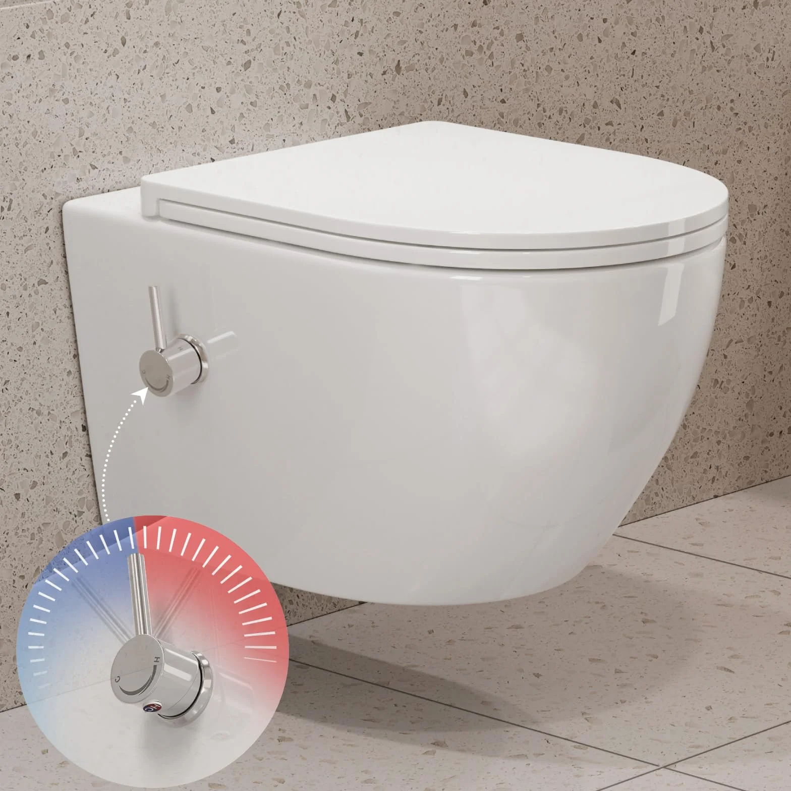 Taharet WC doccia con ugello integrato, sedile sospeso senza bordo, funzione bidet, doccia con rubinetto