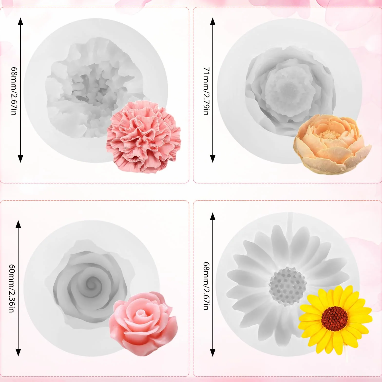 4 Pezzi Stampi in Silicone per Candele a Forma di Fiore, Stampi in Silicone per Candele, Stampo per Candele per la Creazione di Candele Fai da Te, Saponi, Decorazioni per la Casa, Artigianato in Gesso
