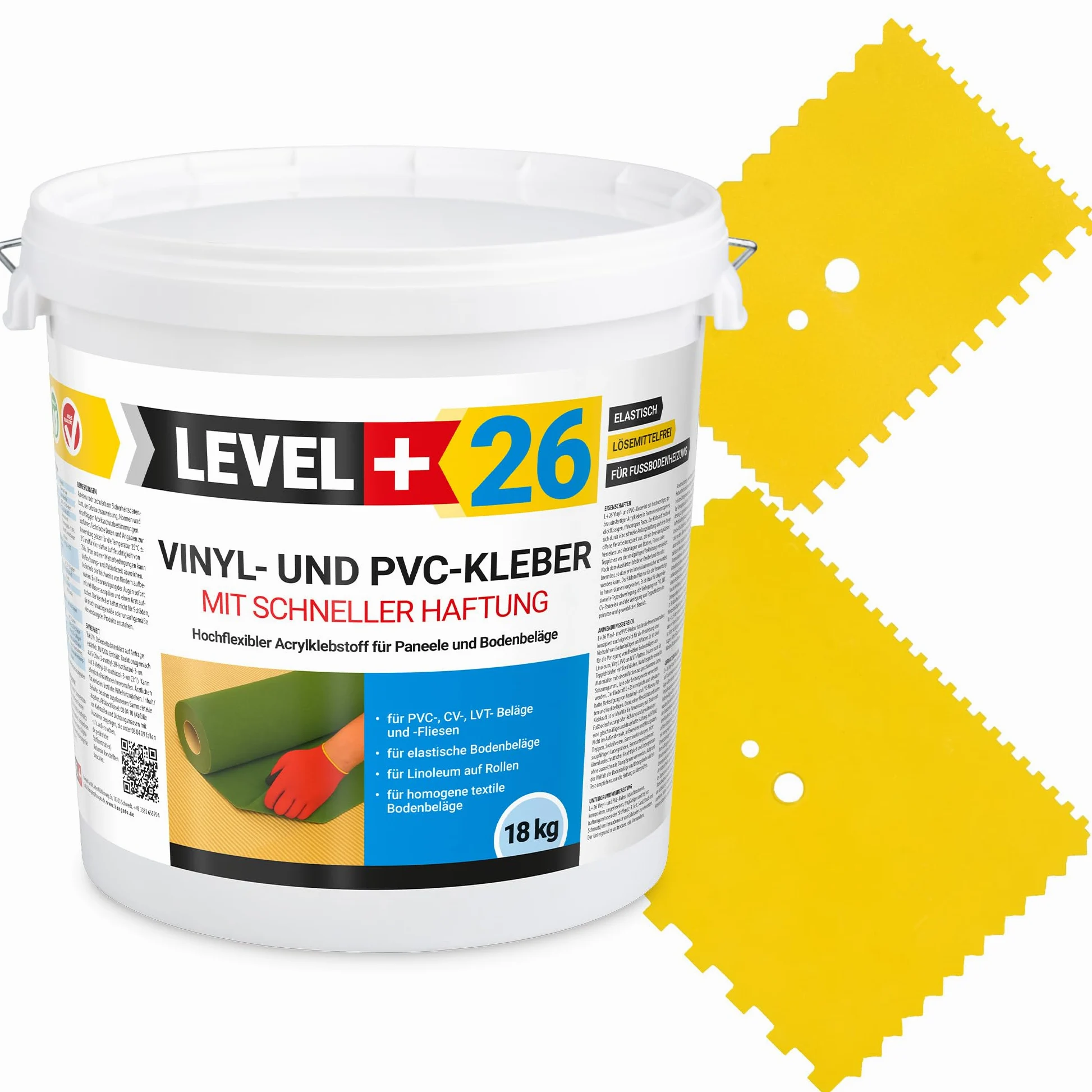 26 adesivi in vinile PVC LVT CV, 18 kg, per pavimenti in vinile, senza solventi, rapida adesione + 2 spatole dentate