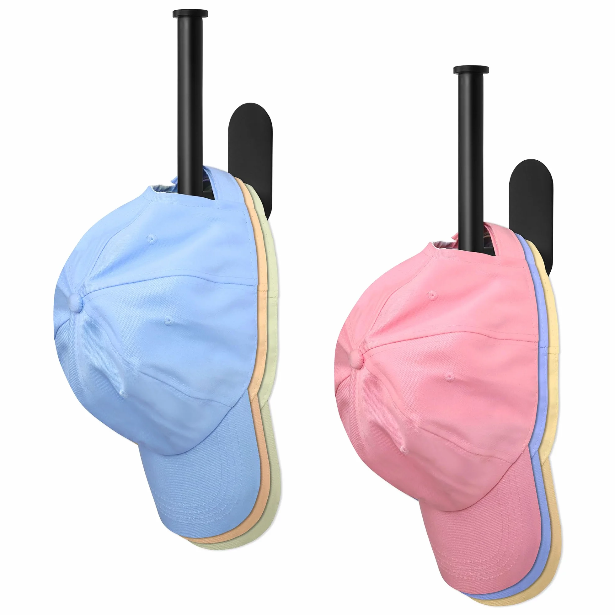 Winter Shore Porta Cappelli da Parete [Confezione da 2] Appendi Cappelli in Acciaio Inox Adesivi - Espositore Cappelli a Sfera per Camera da Letto, Cabina Armadio o Spogliatoio - Finitura Nero Opaco