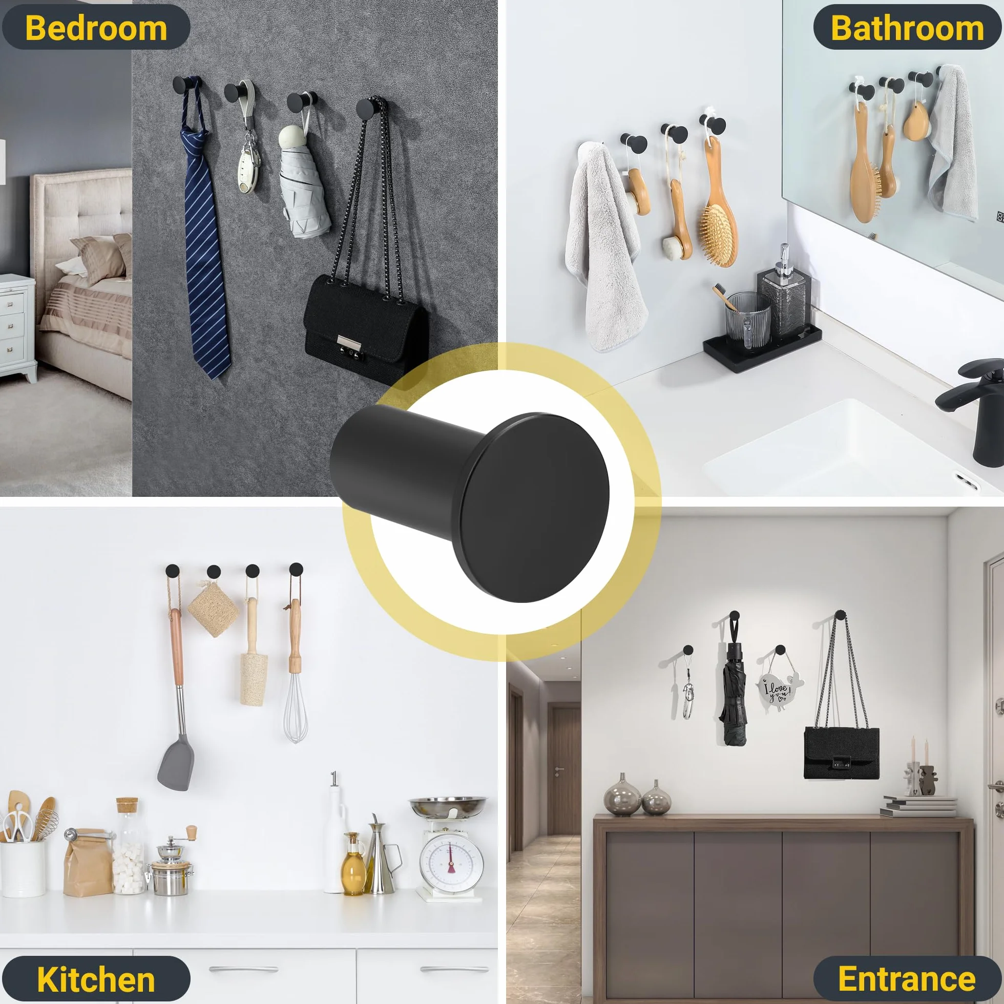 SAYAYO Ganci Accappatoio Bagno Nero Acciaio Inox 2 Pezzi 45 mm
