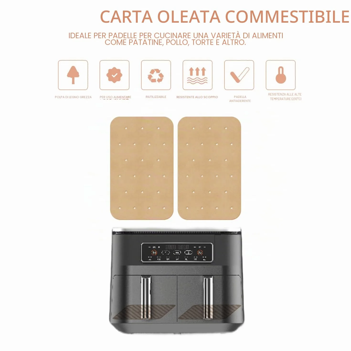 120 fogli di inserti per friggitrice ad aria, inserti in carta pergamena, carta forno perforata, carta da cucina per oli, inserti antiaderenti per friggitrice ad aria per friggitrice ad aria, forno