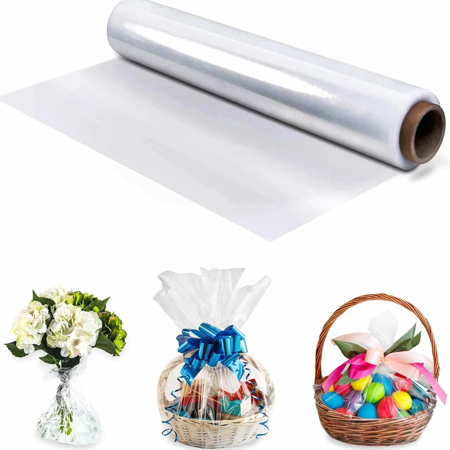 Carta Trasparente per Confezioni, 40 CM x 30 M Cellophane per Imballaggio, Riutilizzabile Cellophane Adatto per Confezionare Fiori Regali Biscotti Snack Scatole Artigianato