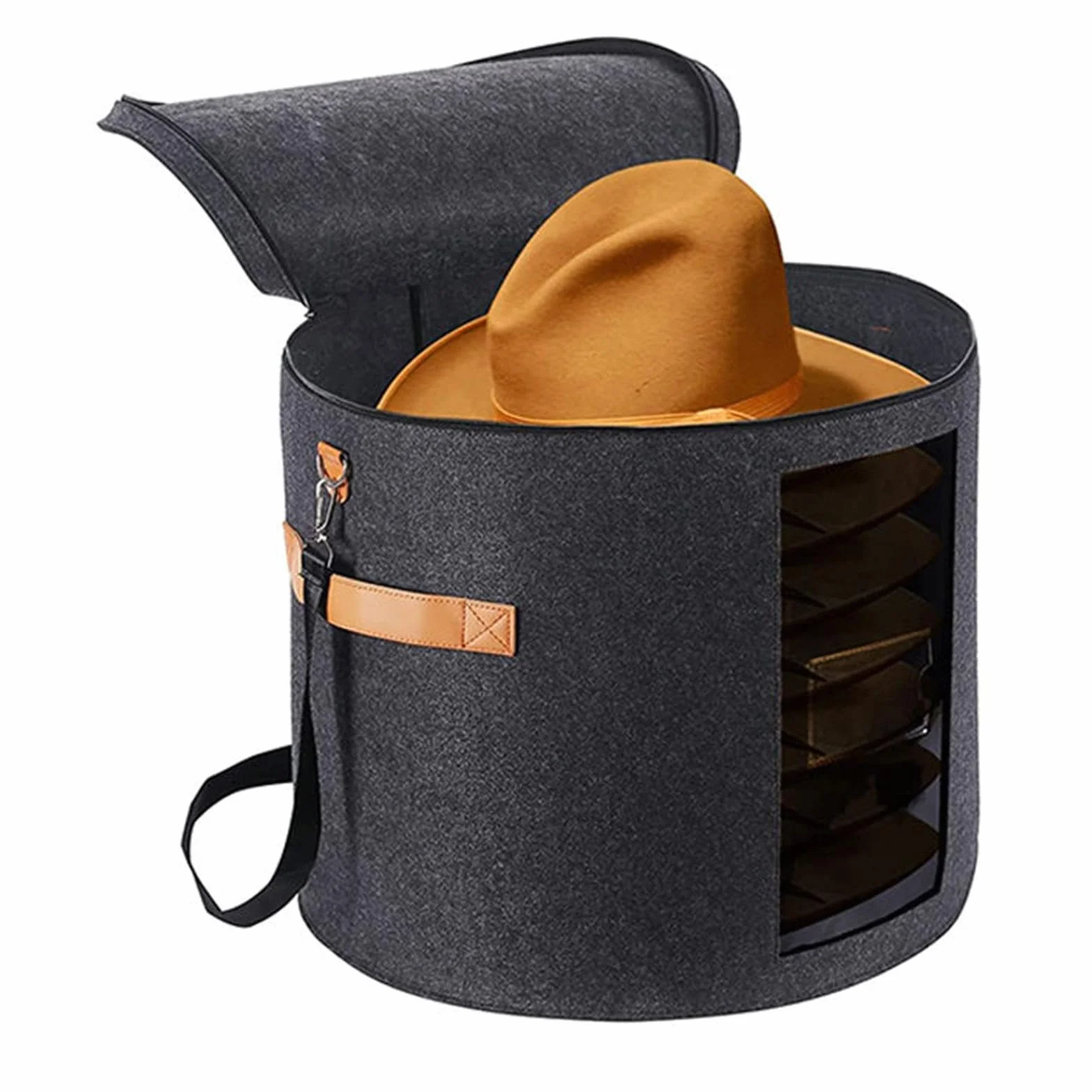 Cappelliera – Organizer pieghevole per cappelli da viaggio, grandi scatole rotonde per cappelli, contenitore portatile per cappelli | Scatola per cappelli da viaggio in feltro con coperchio