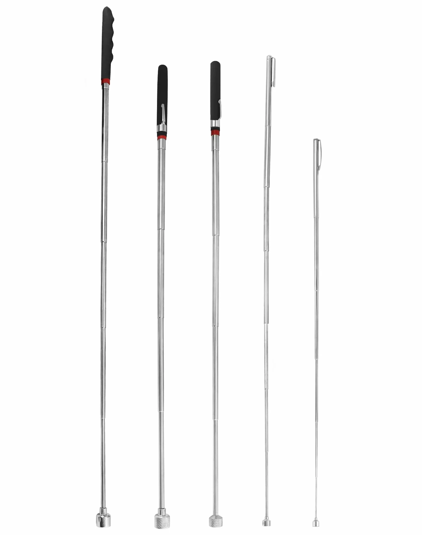 QWORK® 5 Pezzi Asta Telescopica Magnetica, Strumento di Raccolta Magnetico Estensibile, Acciaio Inossidabile, 1.5LB 3LB 10LB 15LB 20LB
