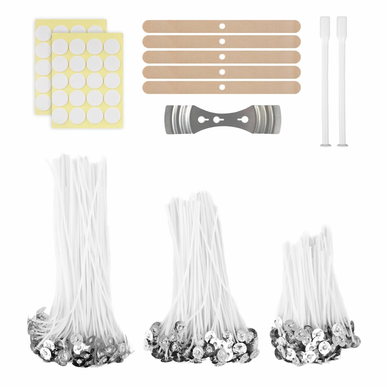 300 Pezzi Stoppini per Candeles,10/15/20cm Stoppini di Naturali Candela con 100 Pezzi Adesivi Stoppino,Stoppini in Cotone per Candele,per Candele fai da te,Creare Candele Profumate