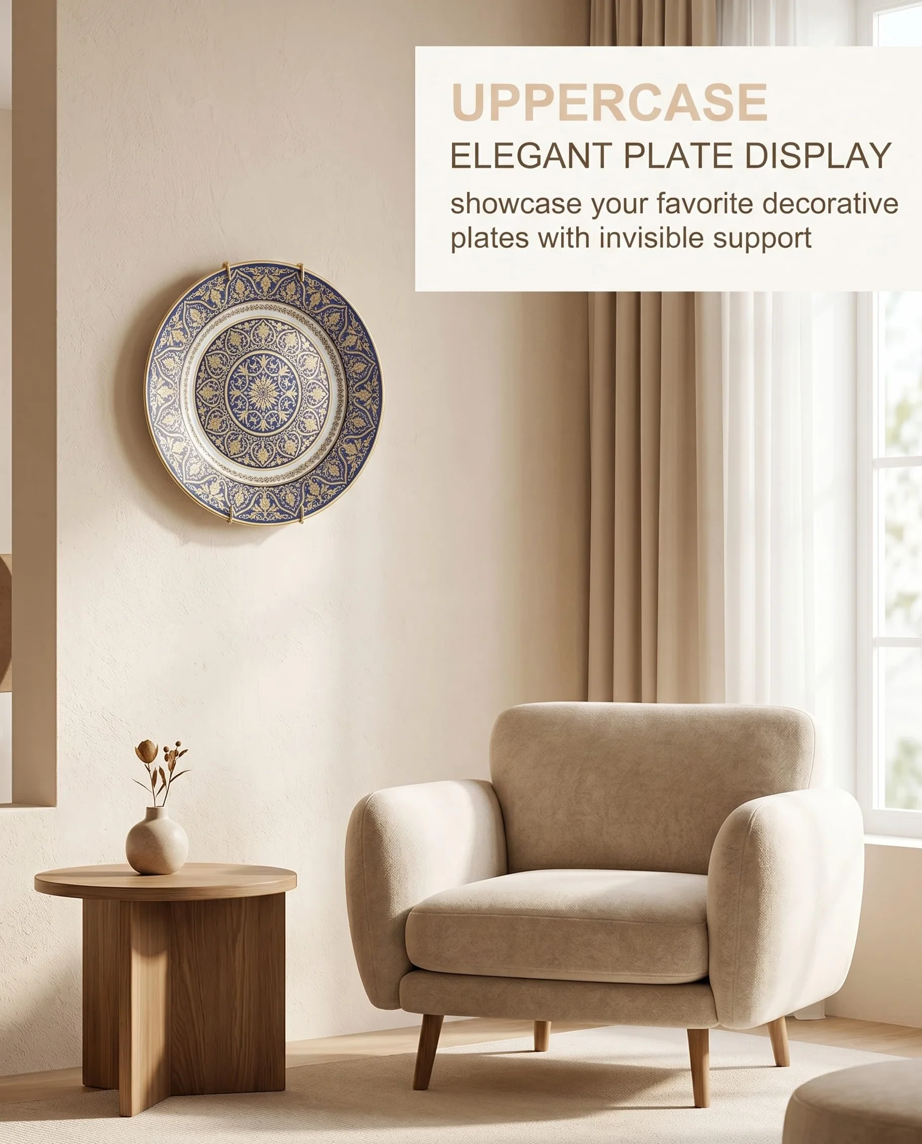 2 Pezzi Ganci per Piatti da Parete, Supporti in Acciaio Inox per Esposizione di Piatti Decorativi (2×8") – per Piatti da 5-10,5 Pollici (Dorato)