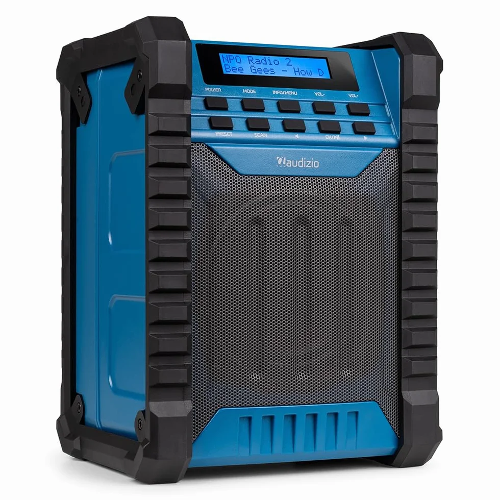 Audizio Temi Radio da Cantiere Dab+ con Batteria - IP54, Bluetooth 5.0, Autonomia 8H, FM, 40 Stazioni Memorizzabili, Ingresso AUX, Ideale per Ascoltare le Tue Stazioni Preferite Durante i Tuoi Lavori