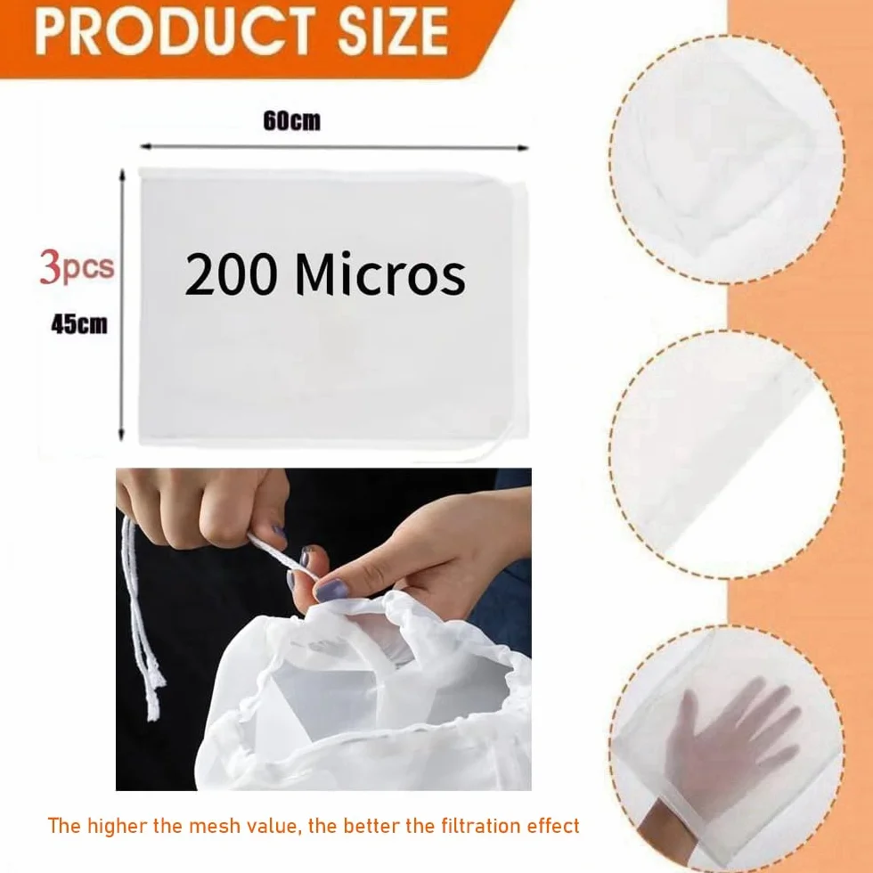 Sacchetto Filtro Nylon 200 Micron 45x60cm per Birra Frutta Vino
