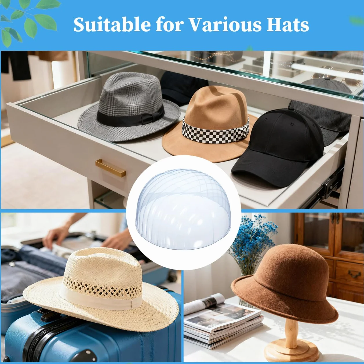 Modellatore per Cappelli Supporto per Cappello Piatto in PVC Set da 10 Pezzi Porta Cappelli da Esposizione Leggero e Resistente per Organizzazione Casalinga o Negozi