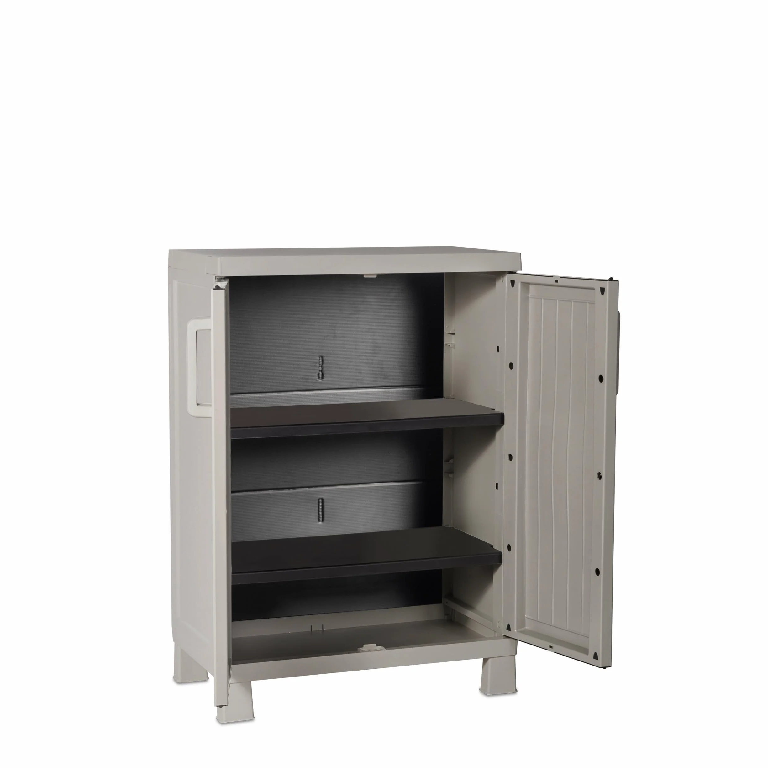 Armadio Wood Midi Basso 65x37x93h cm plastica resistente effetto legno grigio tortora/grigio chiaro 2 ripiani regolabili