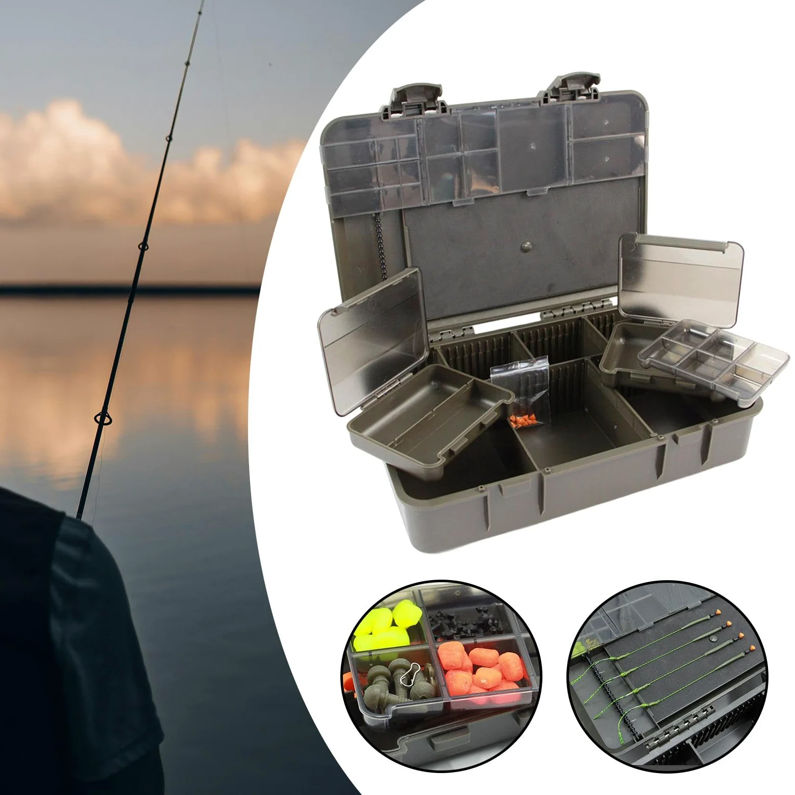 Scatola Porta Attrezzi da Pesca alla Carpa con Scomparti Multipli per Perline, Attrezzi E Ami