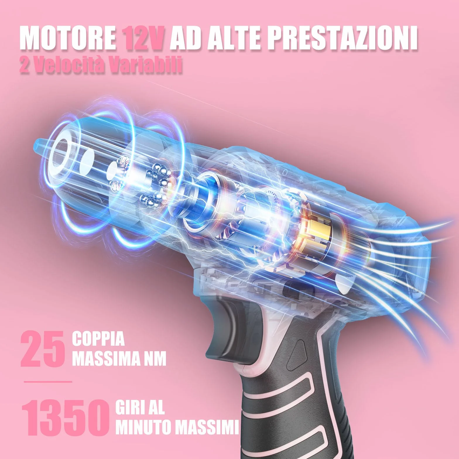 Trapano Avvitatore Batteria 12V - Sundpey Cassetta Attrezzi Completa 206 Pezzi con Trapano a Percussione, Set Attrezzi da Lavoro con Set Completo di Punte per la Decorazione Della Casa Rose