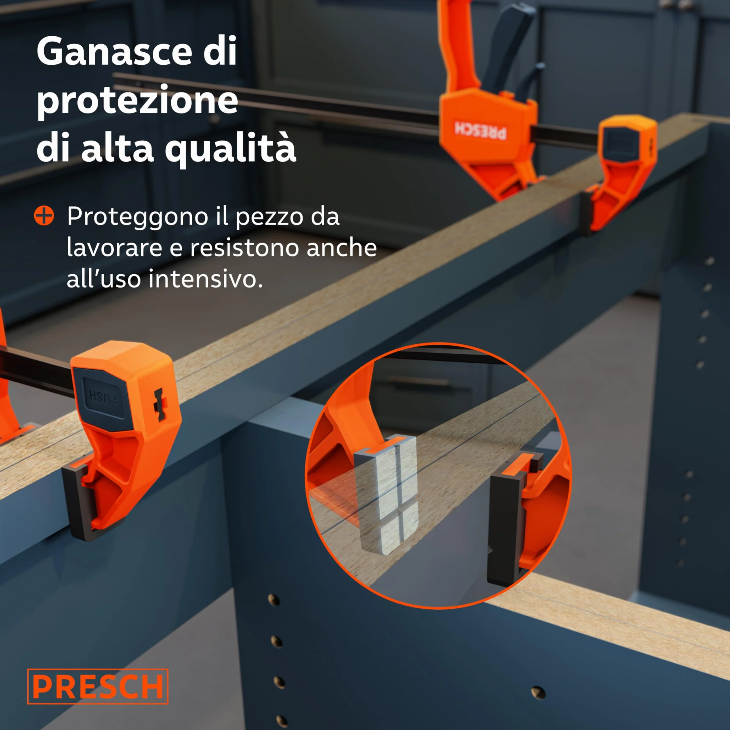 Presch Morsetti da falegname 300mm e 600mm 4 pz - Set di morsetti con forza di serraggio di 150 kg - Acciaio al carbonio e corpo rinforzato in fibra di vetro - Con funzione divaricazione