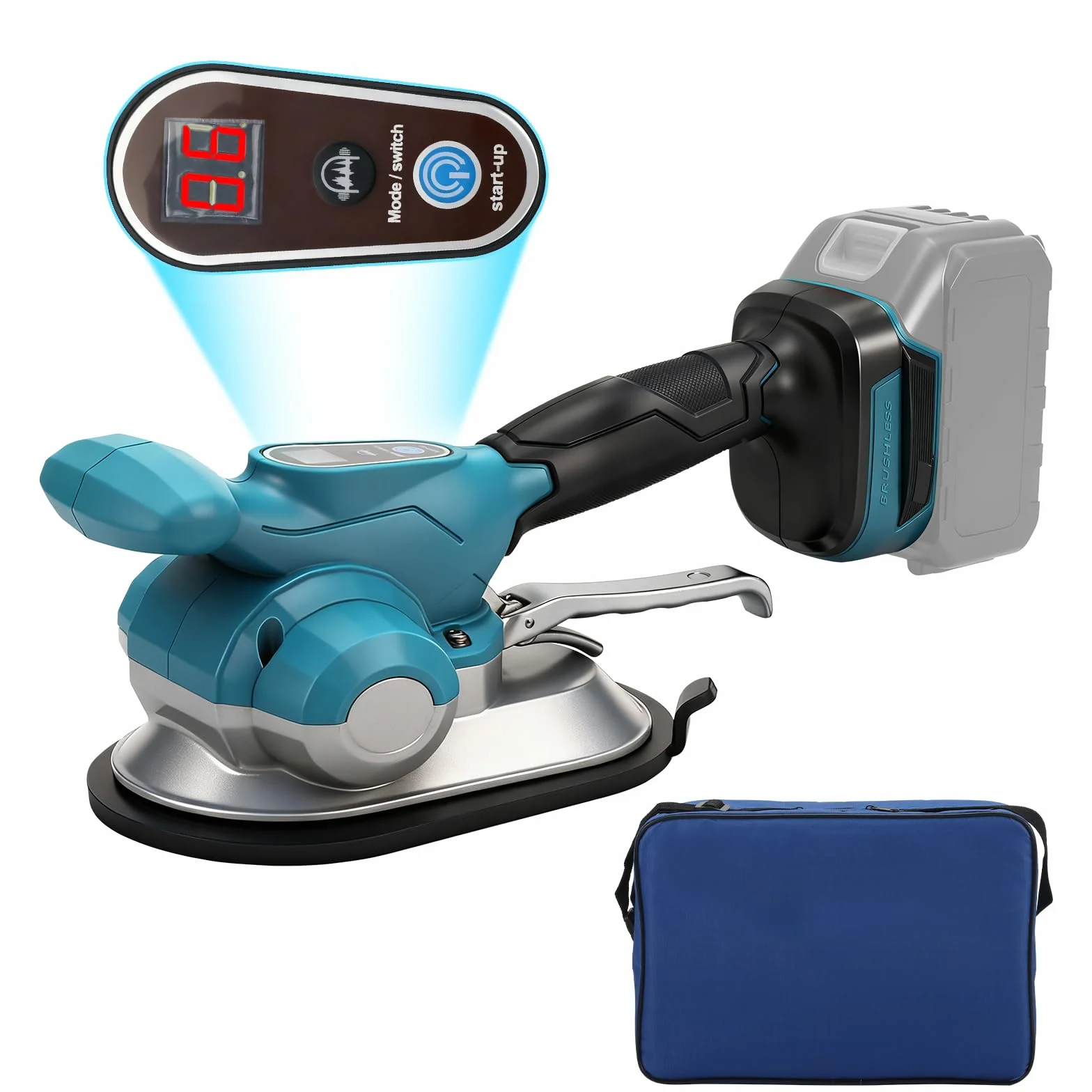 Batteria vibrante per piastrelle, compatibile con batteria Makita da 18 V (senza batteria), piastrellista con 6 marce regolabili, ventosa da 20 cm, forza adesiva da 200 kg, display digitale e borsa in