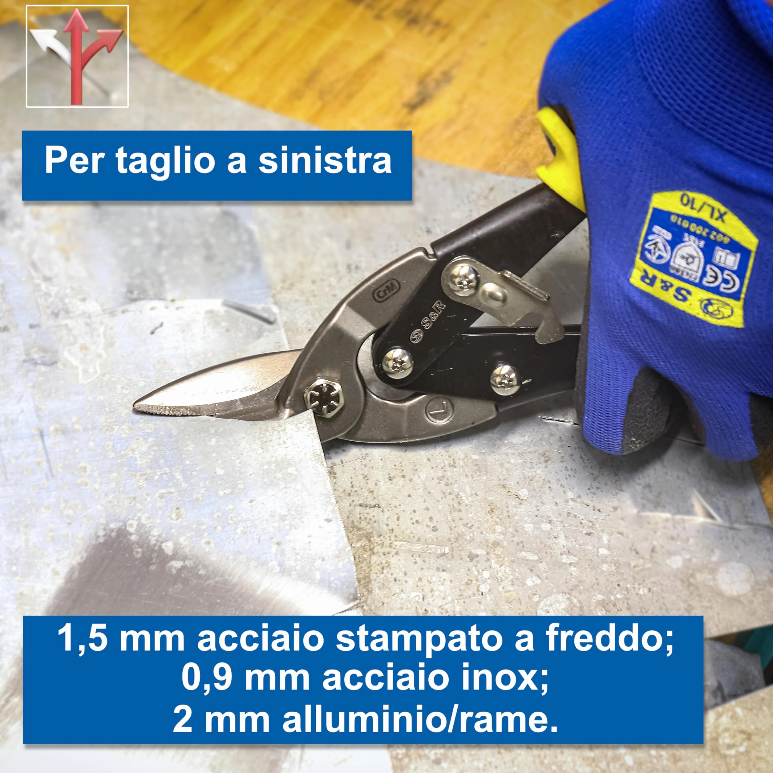 S&R Cesoie per Lamiera Professionali 250 mm, Forbici per Lamiera, Cesoie per Cartongesso - TAGLIO A SINISTRA - Lame Lunghe 35 mm CrMo per Lamiera, Metalli, Rame, Allumino e Profili di Acciaio.
