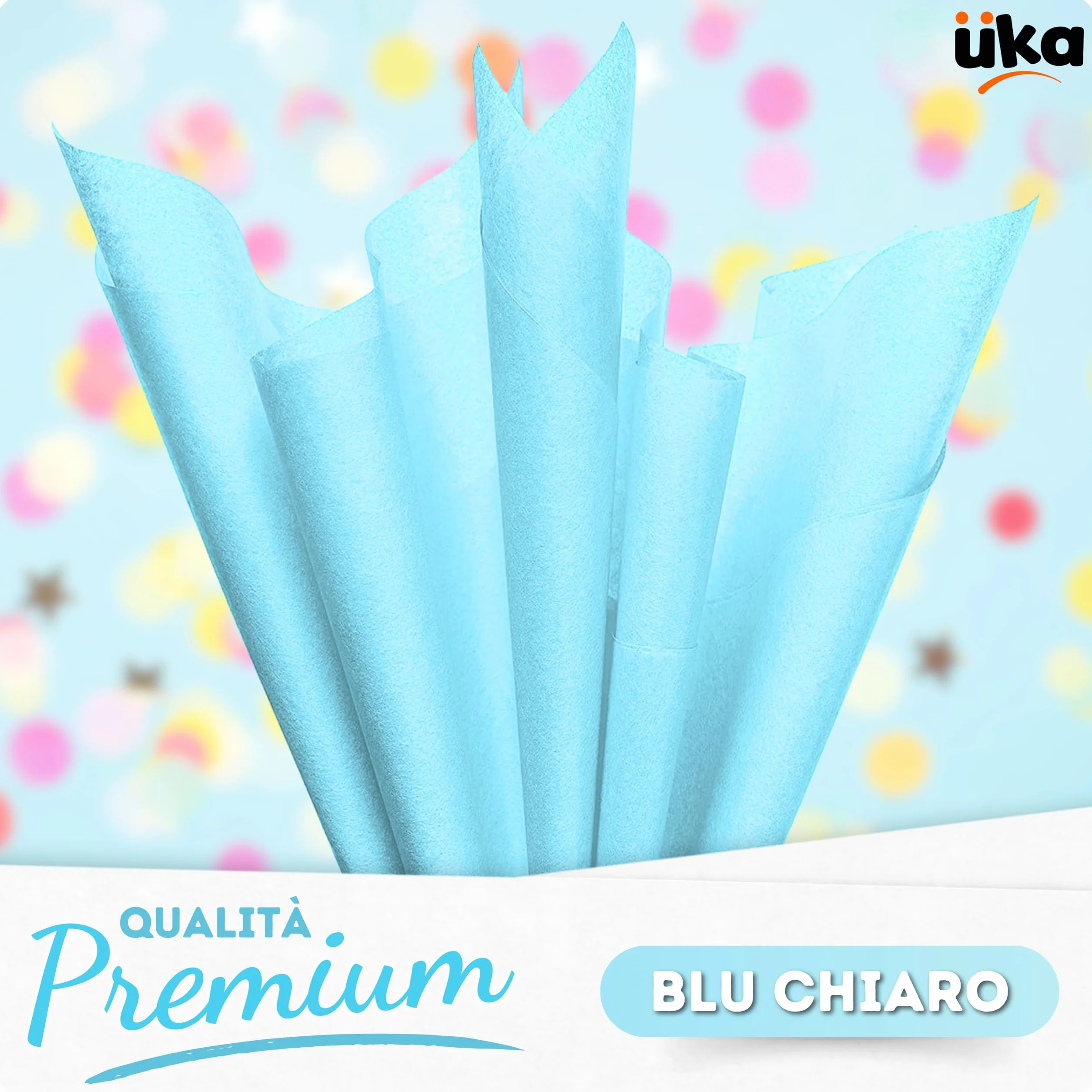 Üka • 60 Fogli di Carta Velina Blu. Fogli Grandi da 50x70 cm. Fogli Singoli di Carta di Seta per Imballaggio di Regali e Vestiti. Carta Velina per Eventi, Regali e Pacchi.