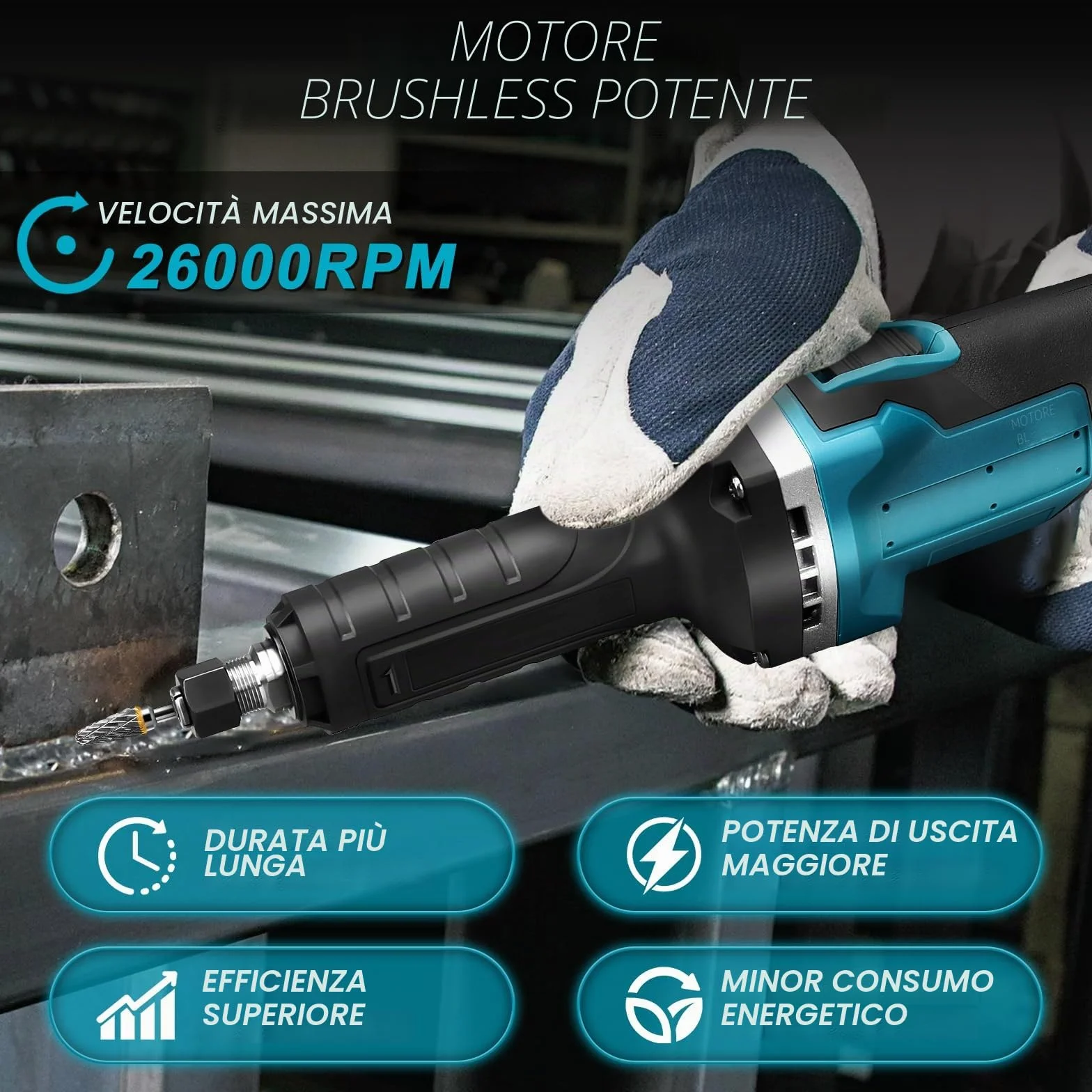 Smerigliatrice Dritta a Batteria Makita 18V, Senza Spazzole, Mandrino da 6 mm e 4 Velocità Variabili (Senza Batteria)